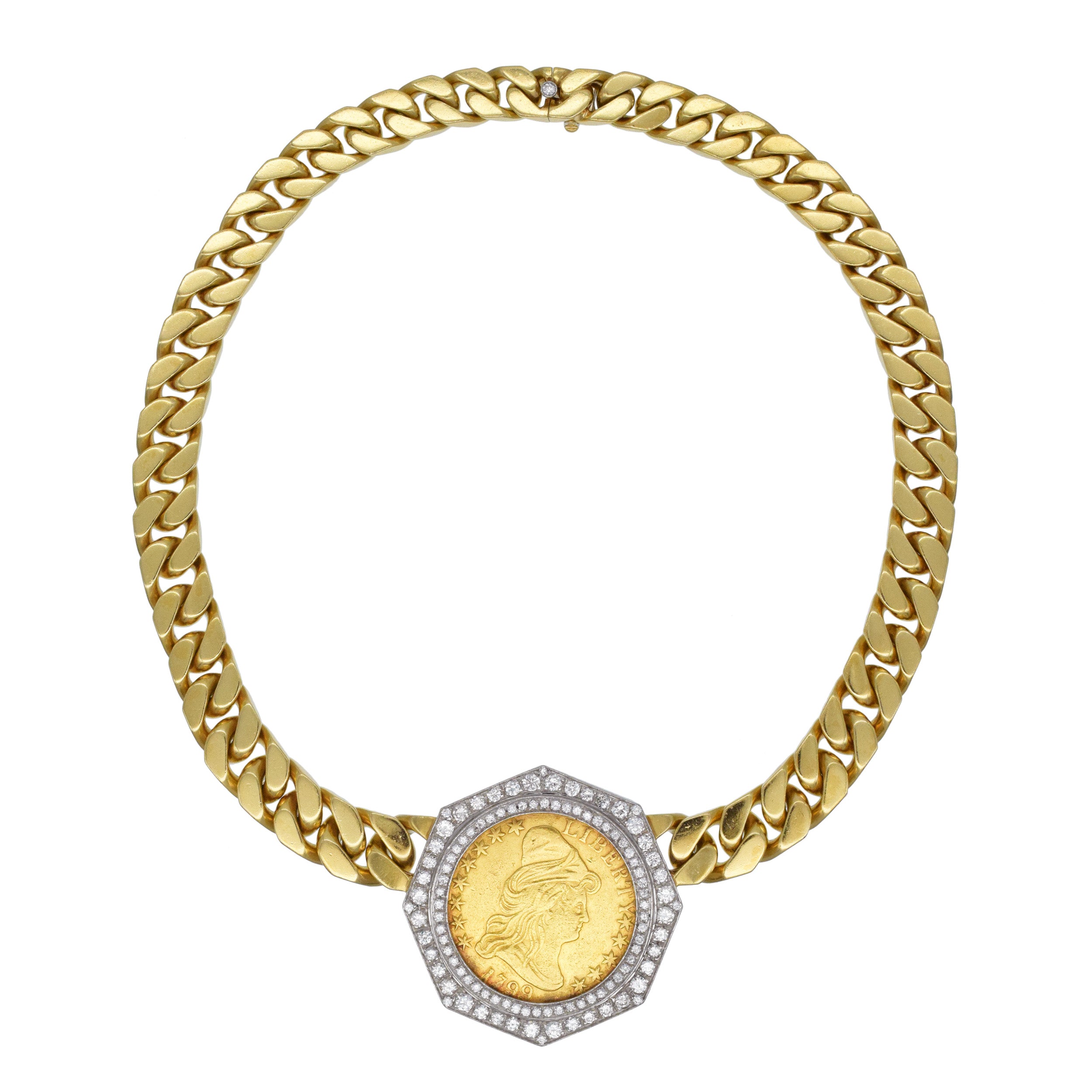 Bulgari $10 gold coin necklace in 18k gold yellow gold