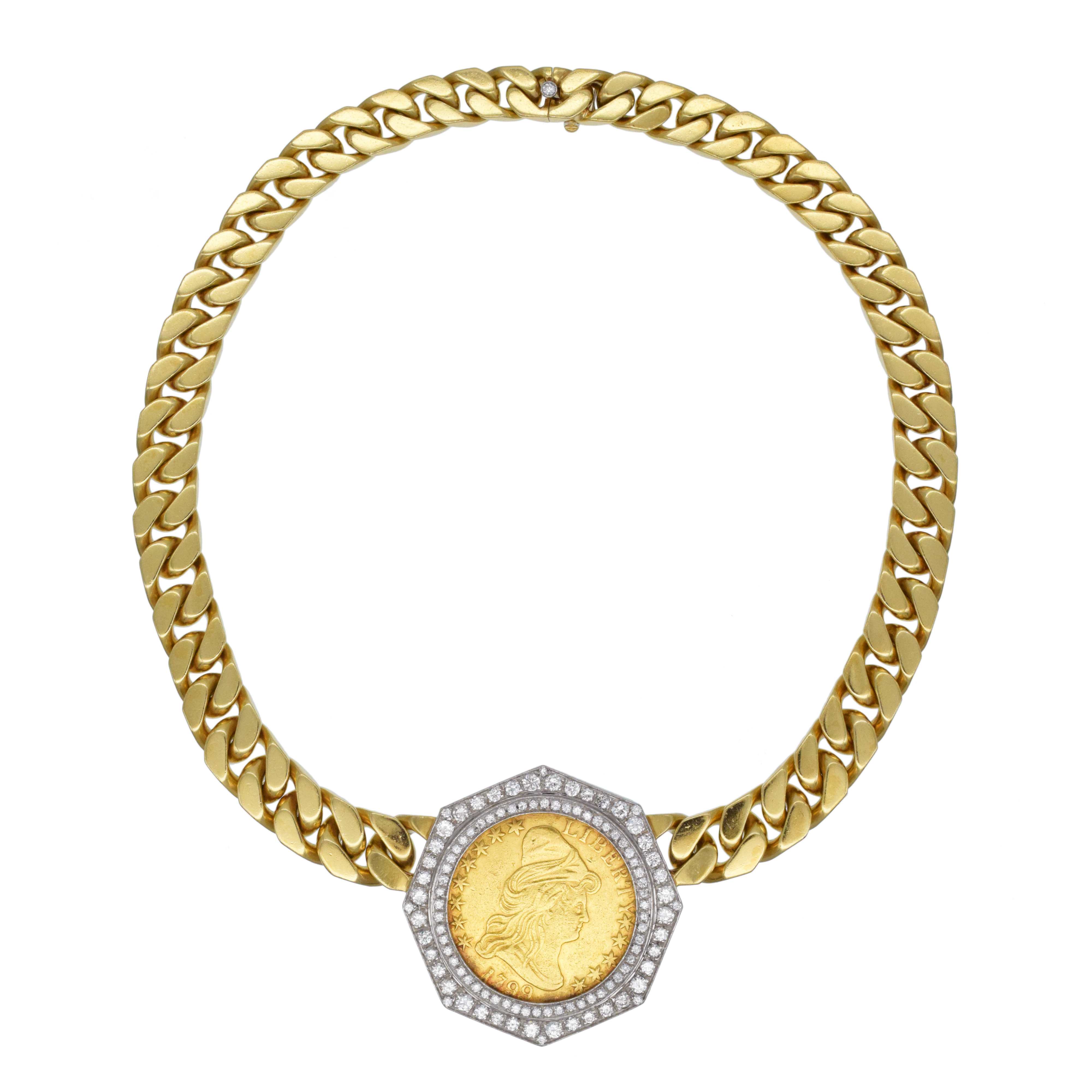 Bulgari $10 gold coin necklace in 18k gold yellow gold