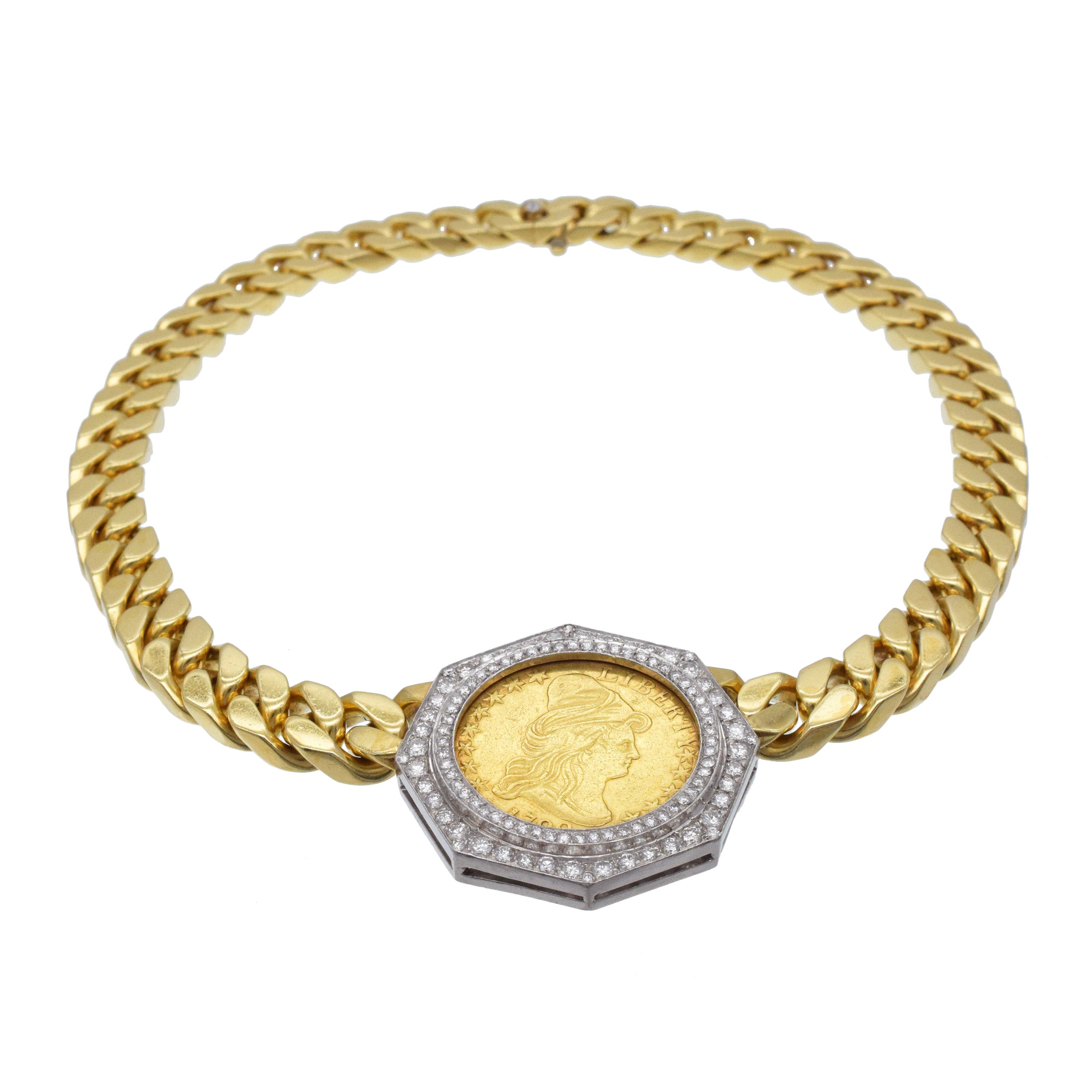 Bulgari $10 gold coin necklace in 18k gold yellow gold