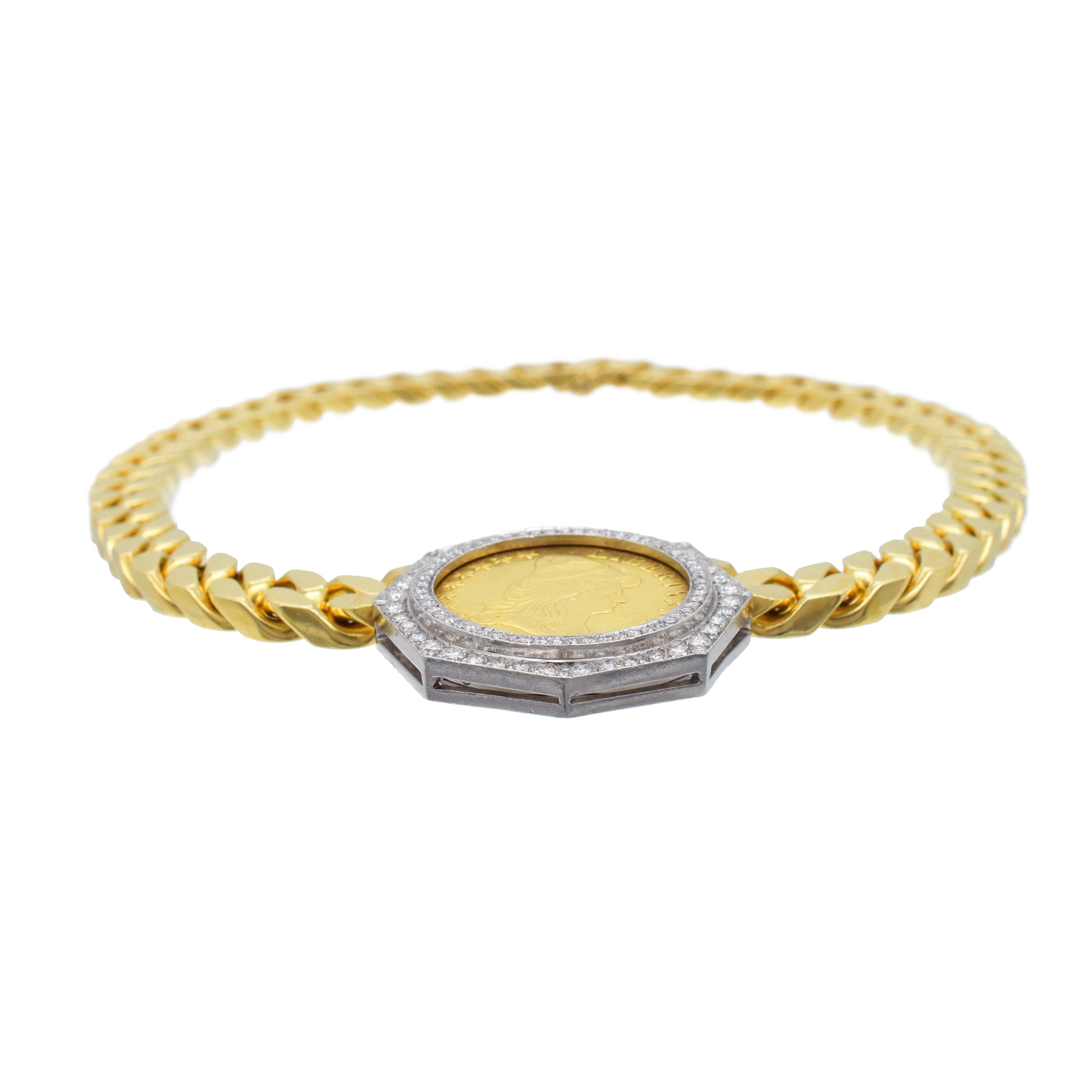 Bulgari $10 gold coin necklace in 18k gold yellow gold