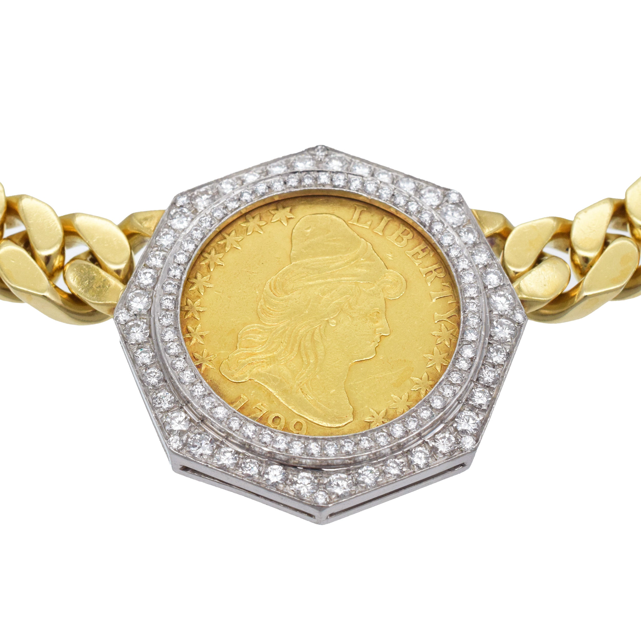 Bulgari $10 gold coin necklace in 18k gold yellow gold