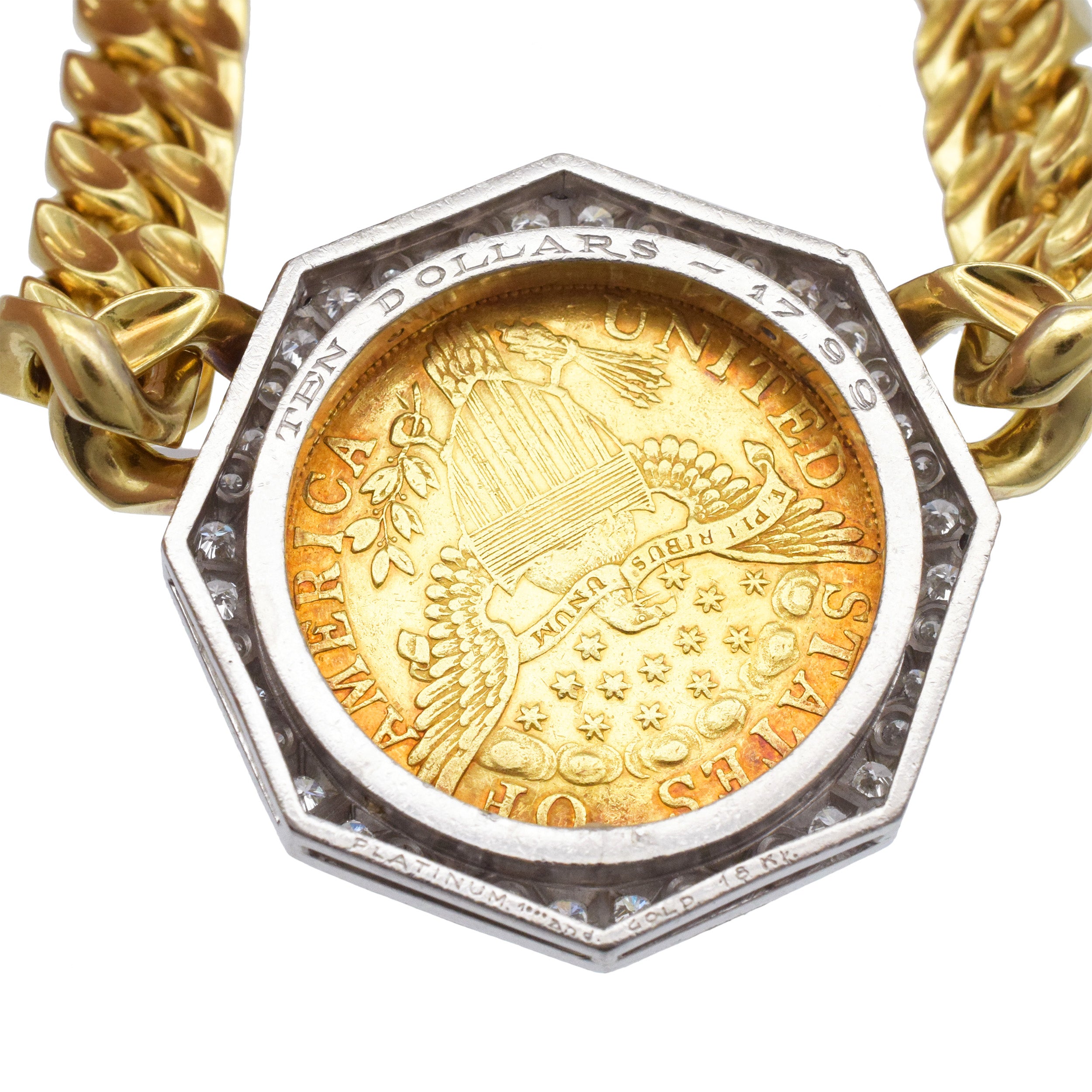 Bulgari $10 gold coin necklace in 18k gold yellow gold