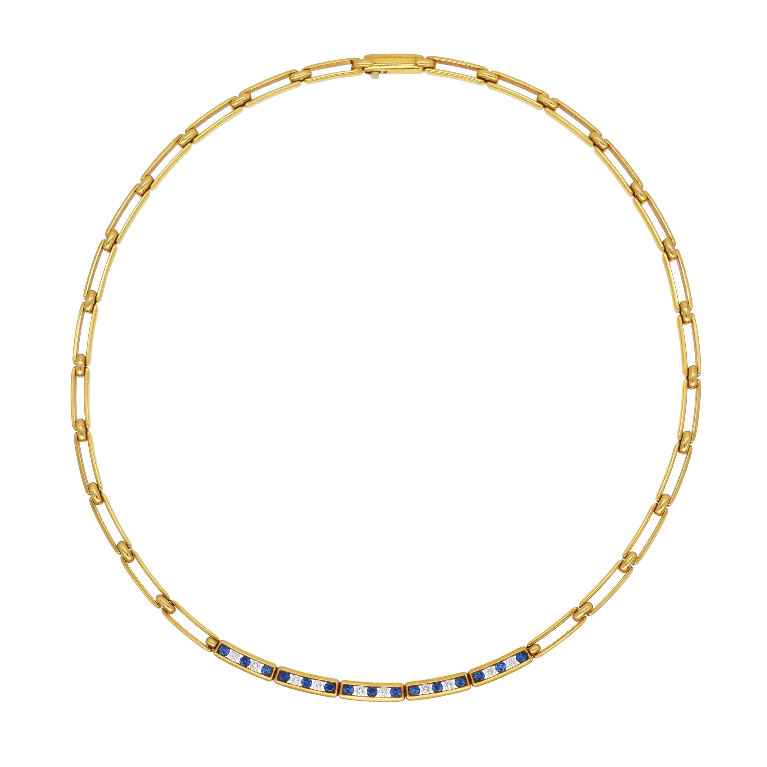 Tiffany&Co. Diamond And Sapphire Link Necklace In 18k Yellow Gold