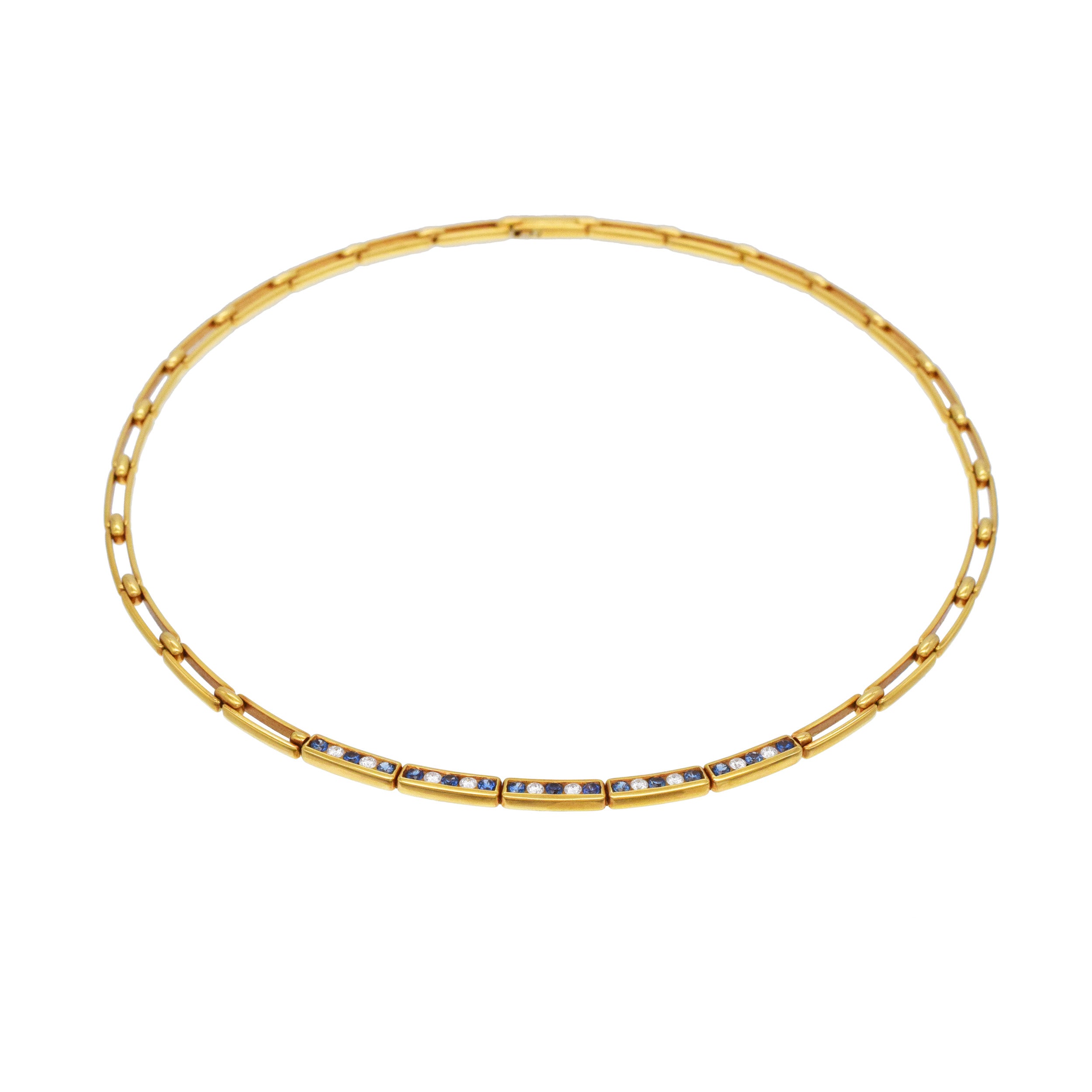 Tiffany&Co. Diamond And Sapphire Link Necklace In 18k Yellow Gold