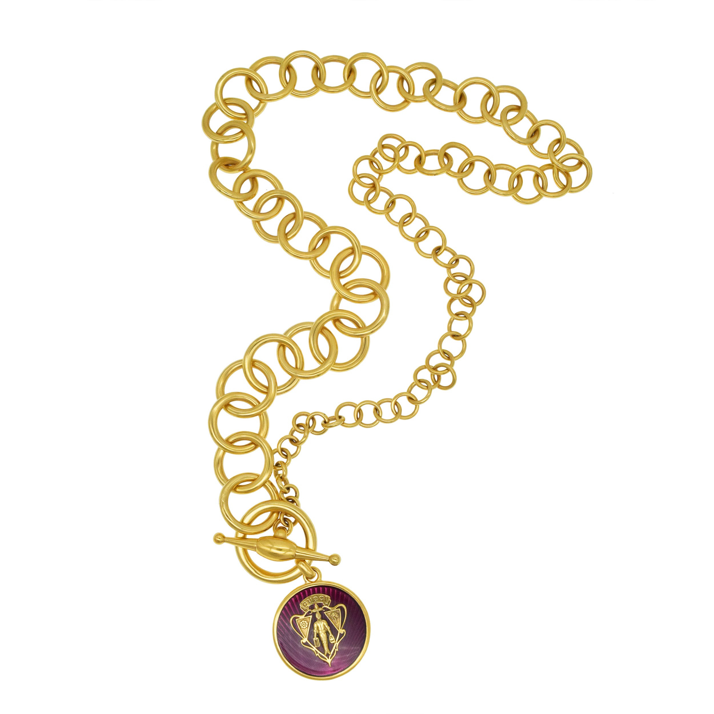 Gucci 18k Yellow Gold Long Chain / belt with a Gucci Crest Logo Medallion