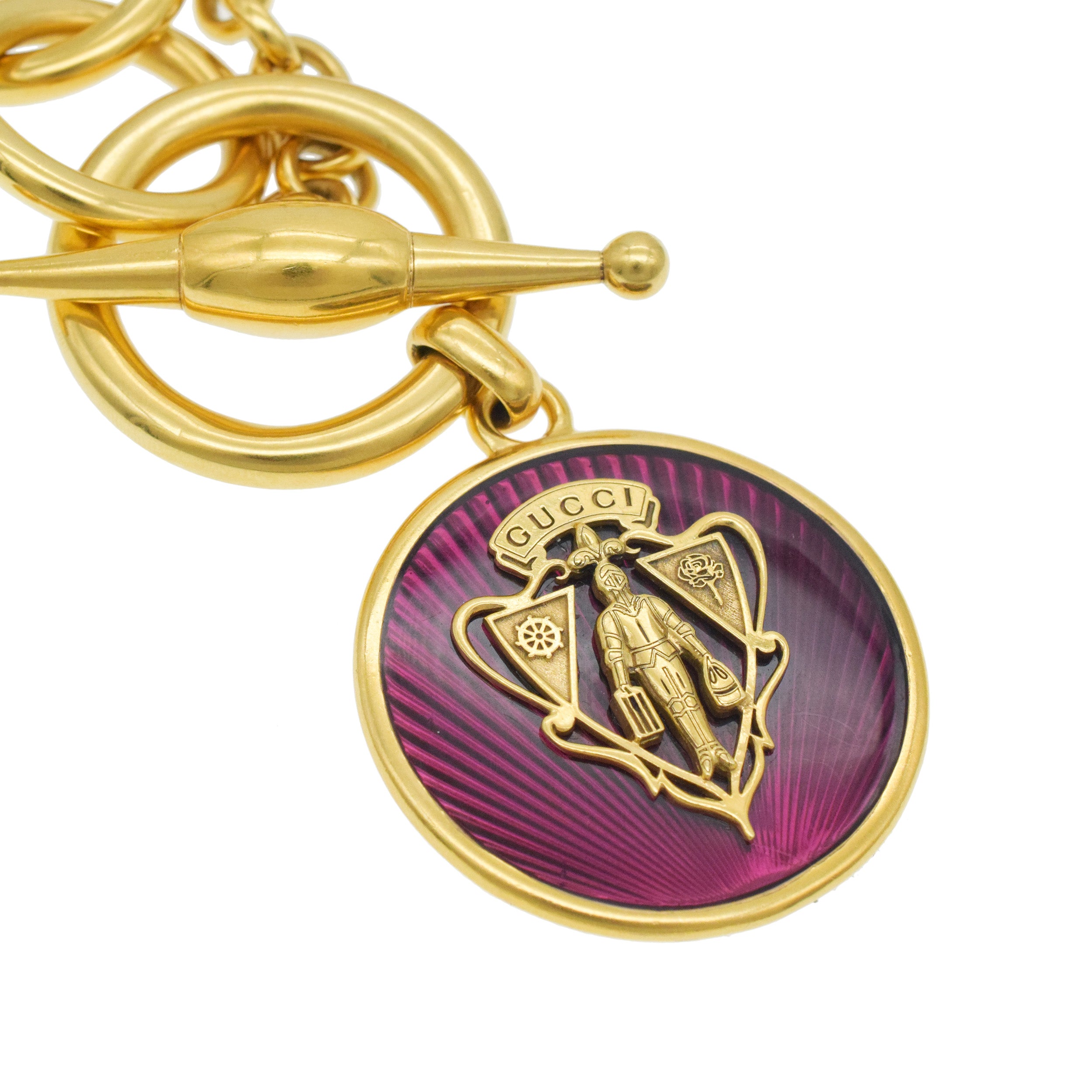 Gucci 18k Yellow Gold Long Chain / belt with a Gucci Crest Logo Medallion