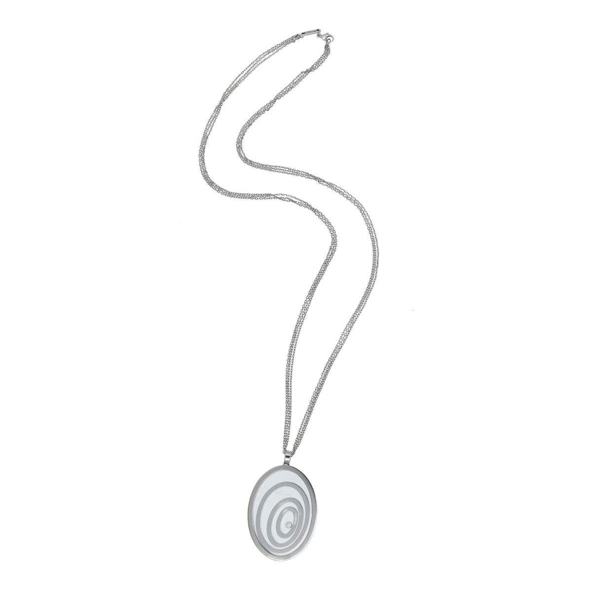 Chopard Happy Spirit floating diamond oval pendant necklace In 18k white gold