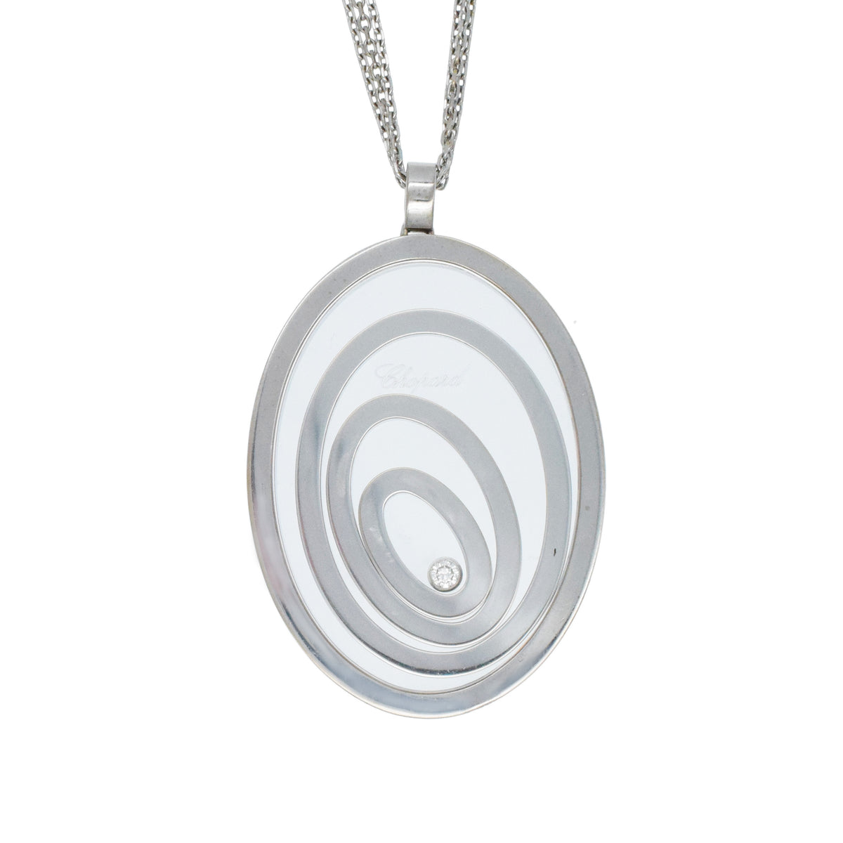 Chopard Happy Spirit floating diamond oval pendant necklace In 18k white gold