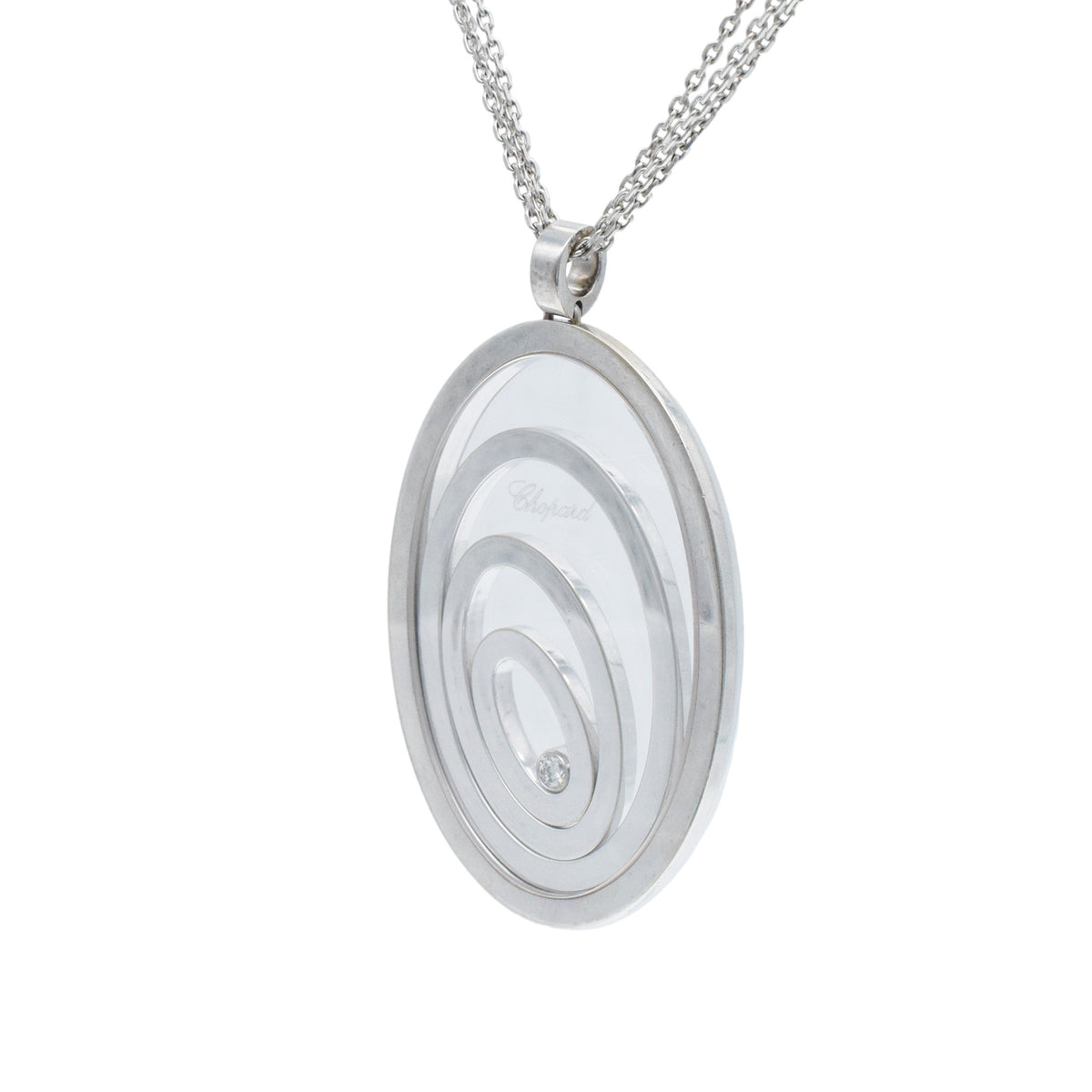 Chopard Happy Spirit floating diamond oval pendant necklace In 18k white gold