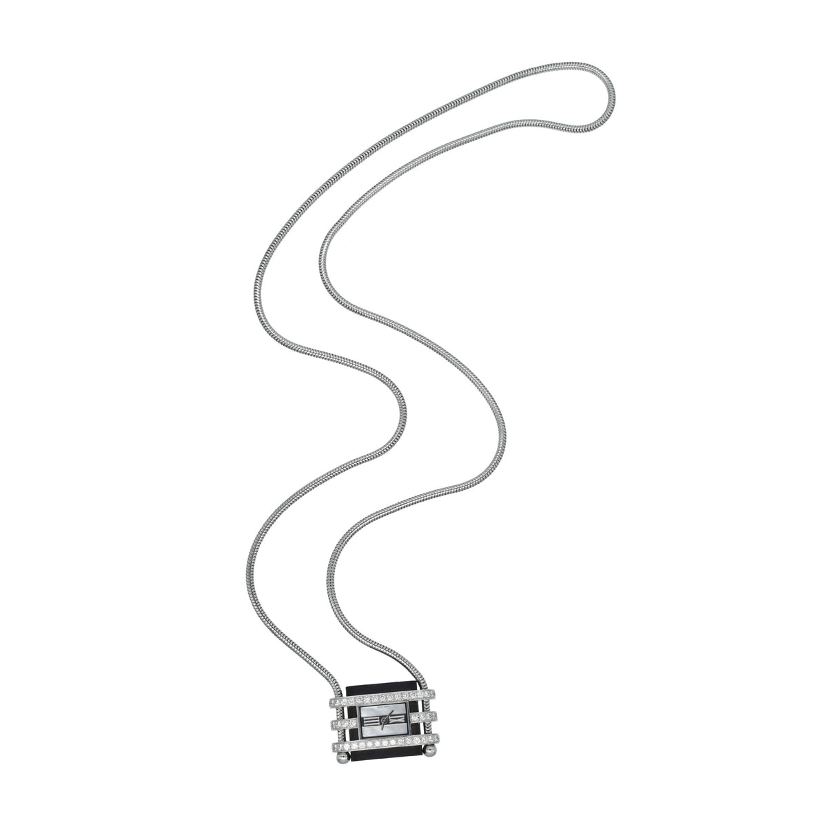 Van Cleef & Arpels Ebony wood and diamond watch pendant in 18k white gold