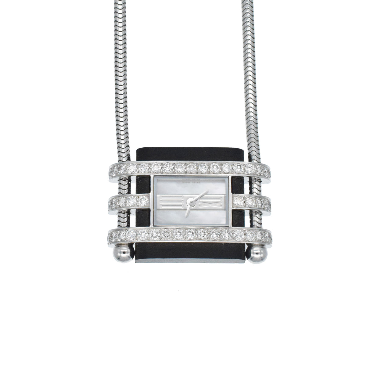 Van Cleef & Arpels Ebony wood and diamond watch pendant in 18k white gold