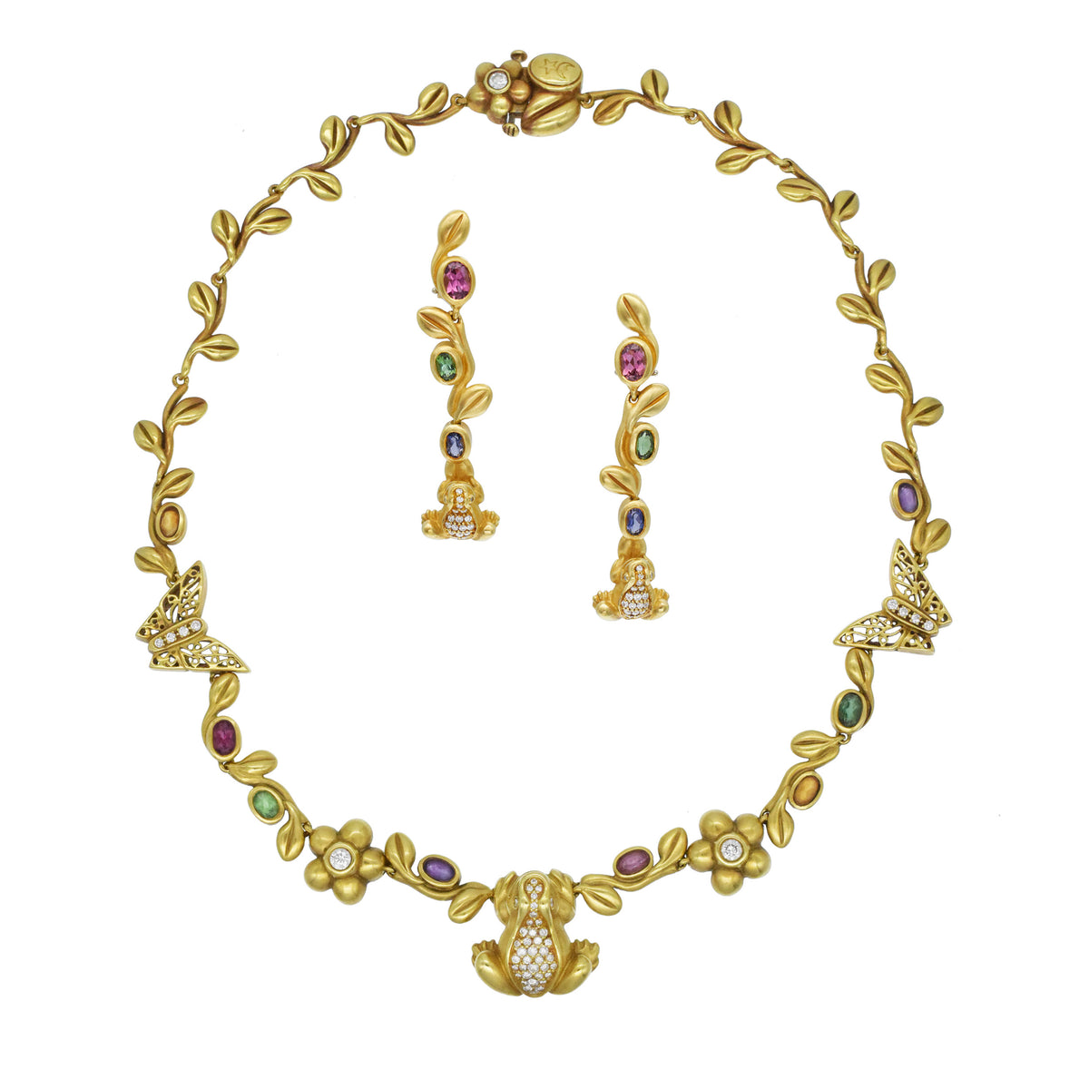Kieselstein-Cord 'Midsummer Night's Dream' collection necklace and earrings suite in 18k yellow gold