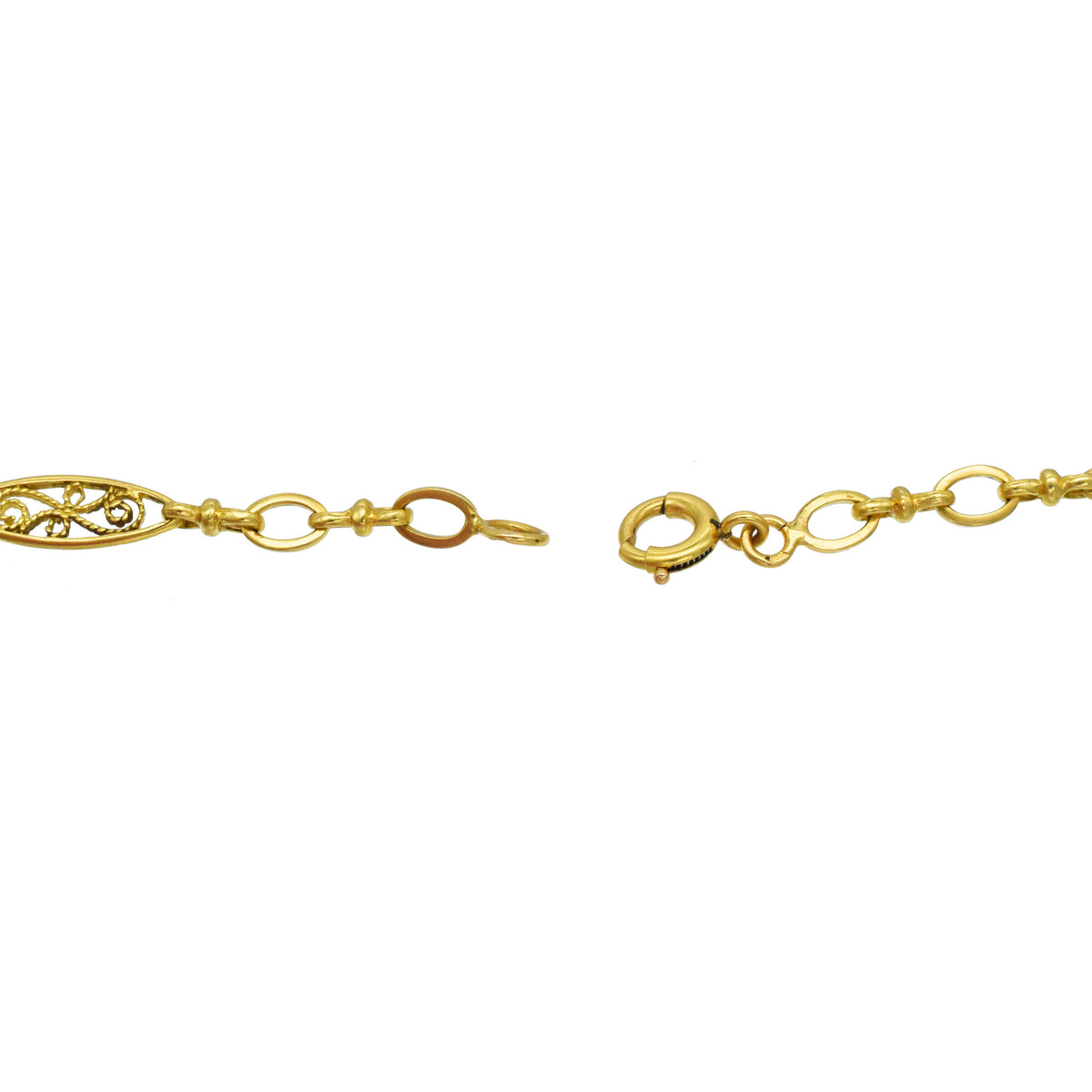 Art Novuveau French handmade long chain / muff chain in 18k yellow gold