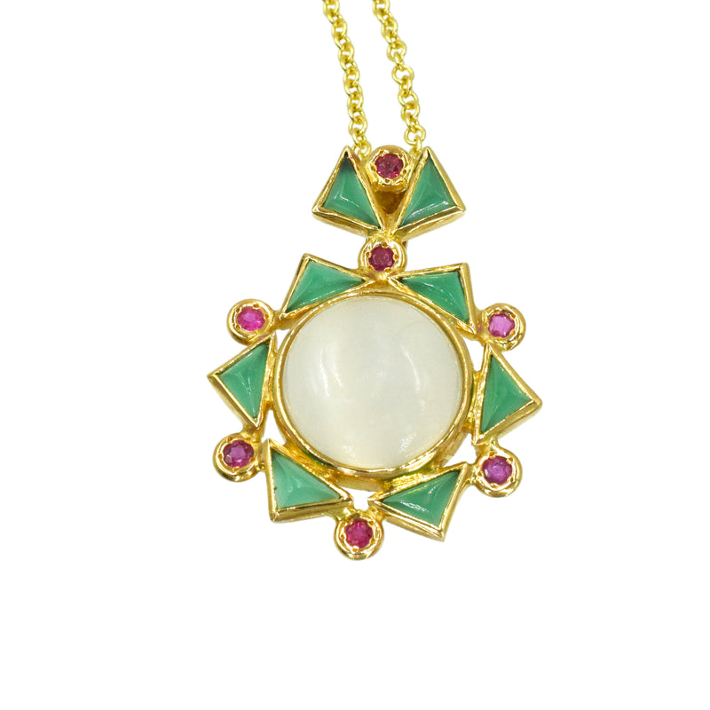 Moonstone, Chrysoprase & Ruby Pendant
