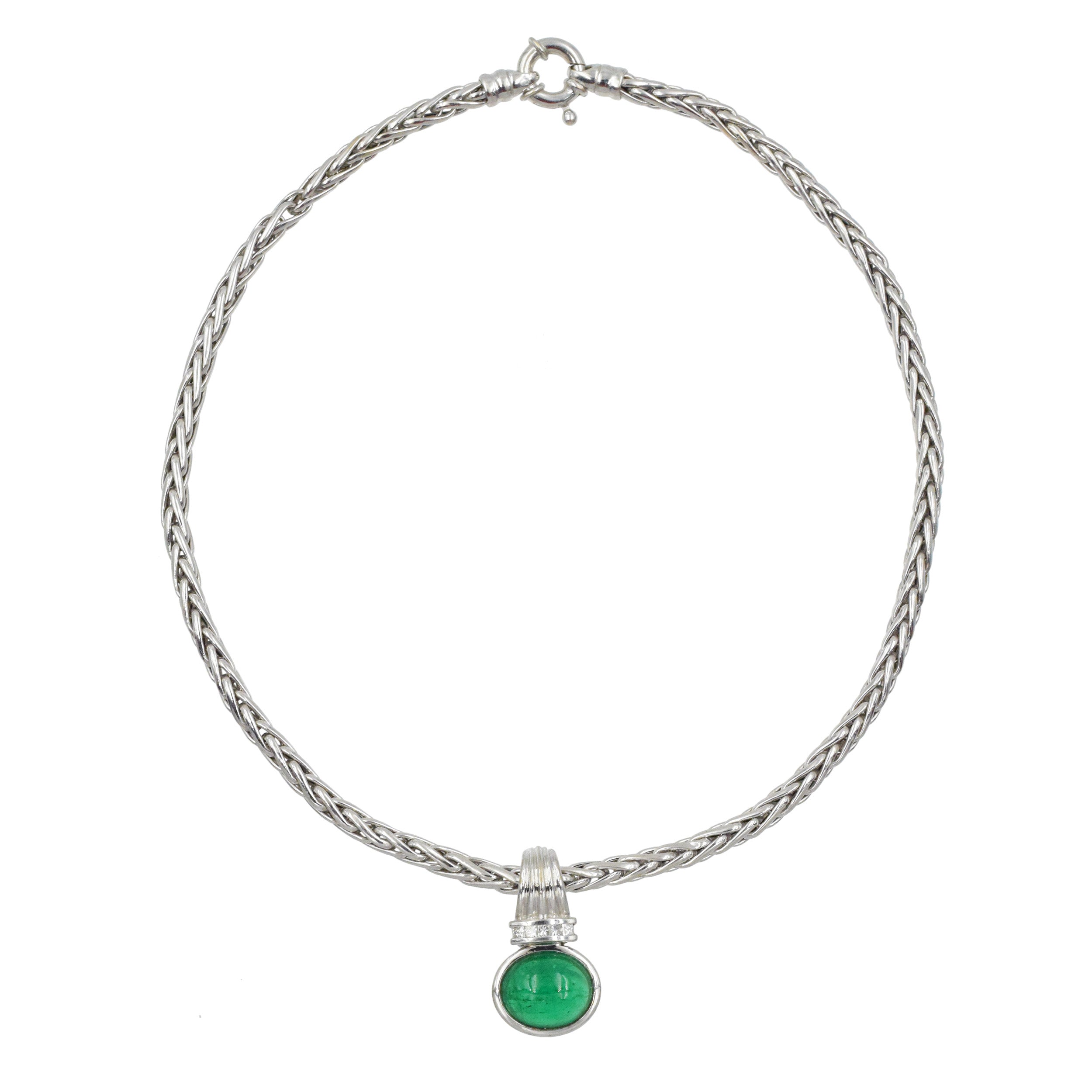 Columbian Emerald And Diamond Pendant Necklace In 18k White Gold