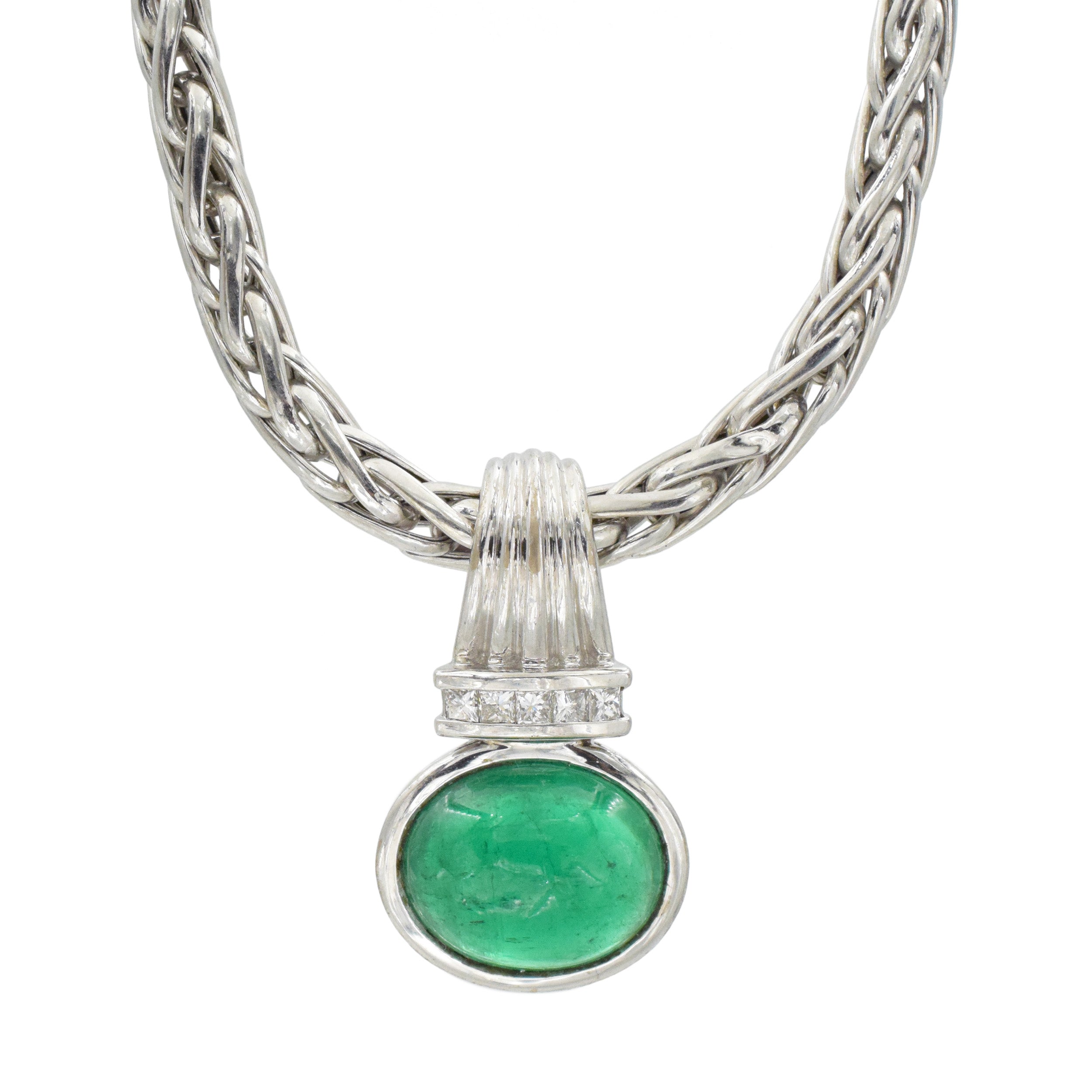 Columbian Emerald And Diamond Pendant Necklace In 18k White Gold