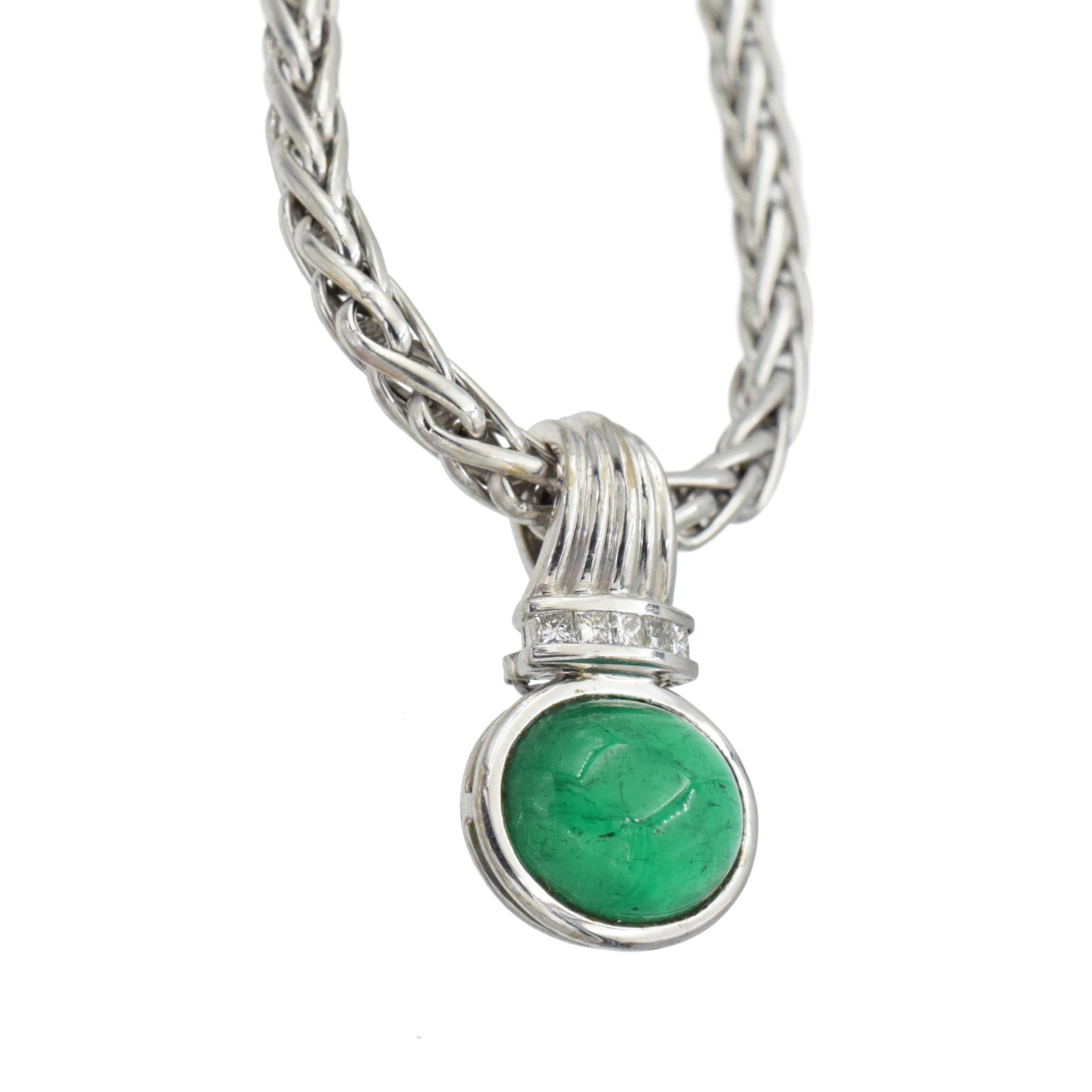 Columbian Emerald And Diamond Pendant Necklace In 18k White Gold