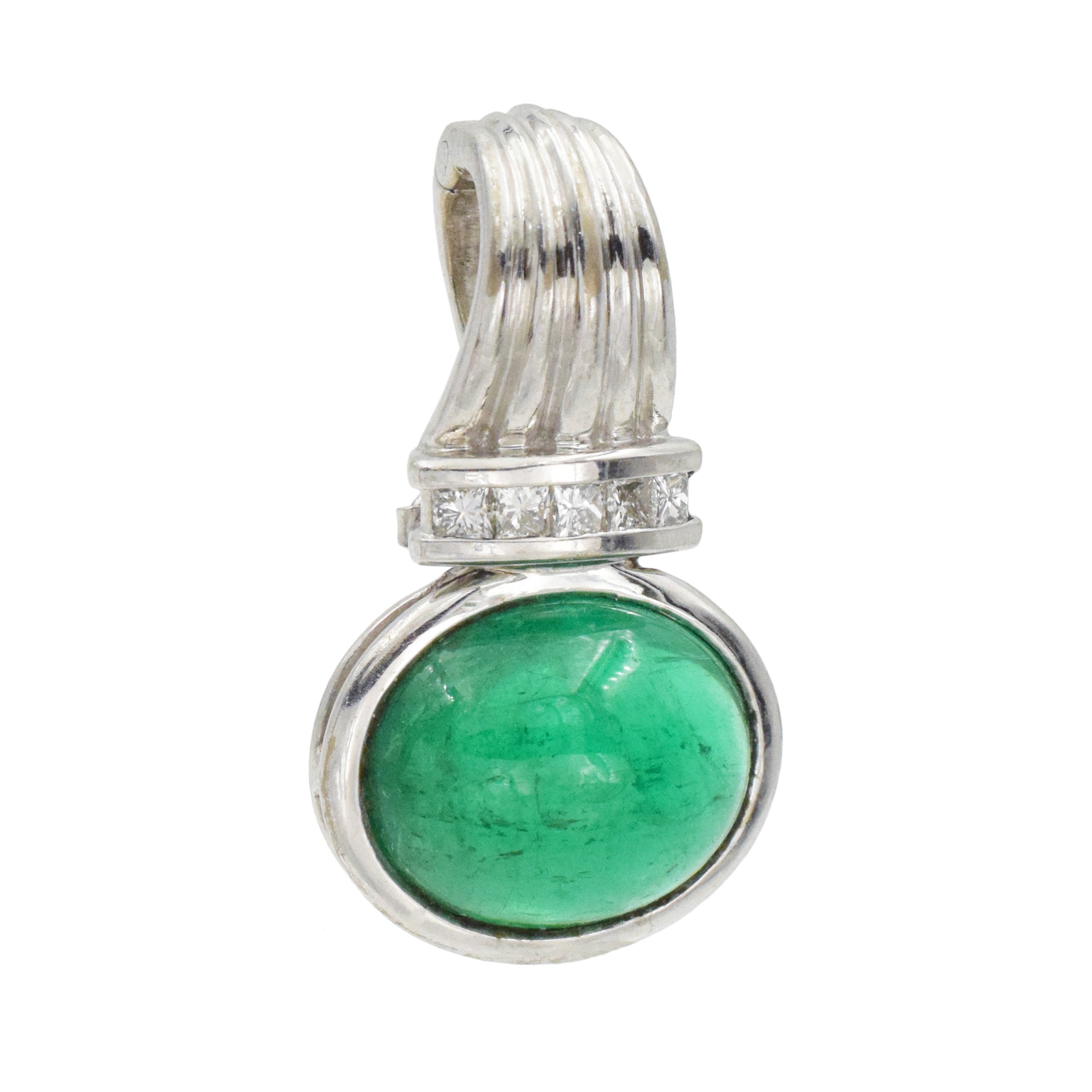 Columbian Emerald And Diamond Pendant Necklace In 18k White Gold