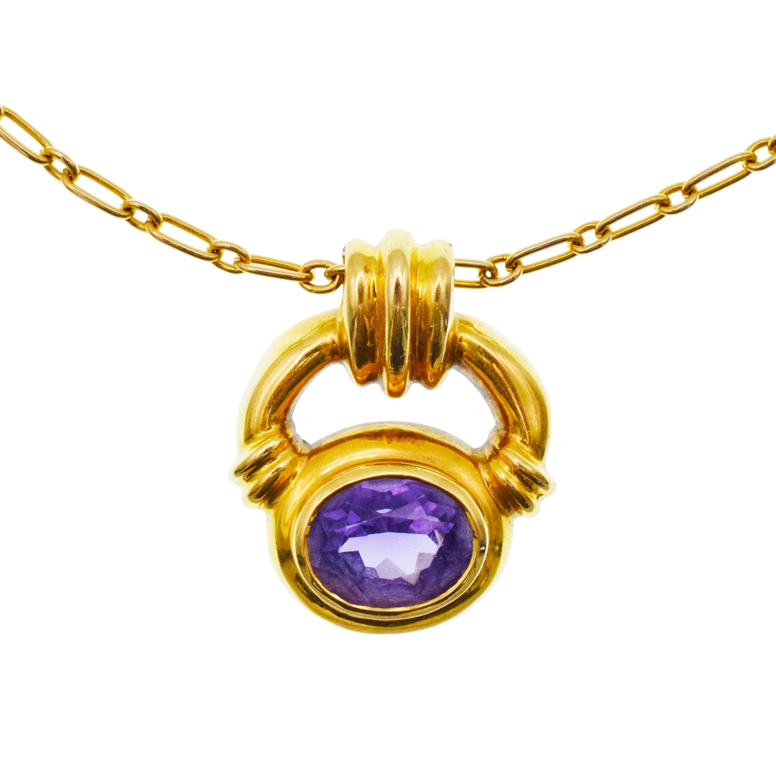 Cartier Vintage Amethyst Door Knocker Pendant/Necklace In 18k Yellow Gold