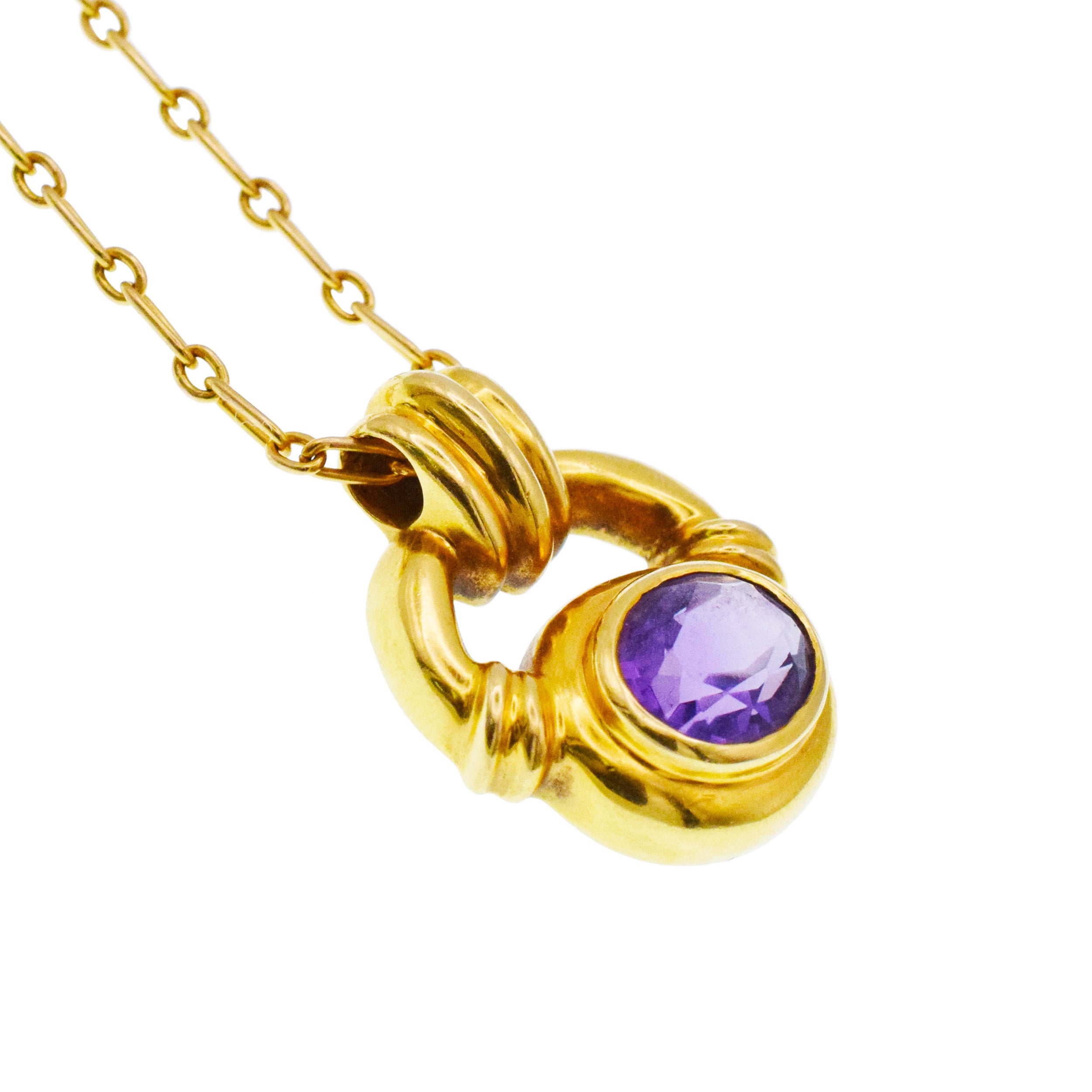 Cartier Vintage Amethyst Door Knocker Pendant/Necklace In 18k Yellow Gold