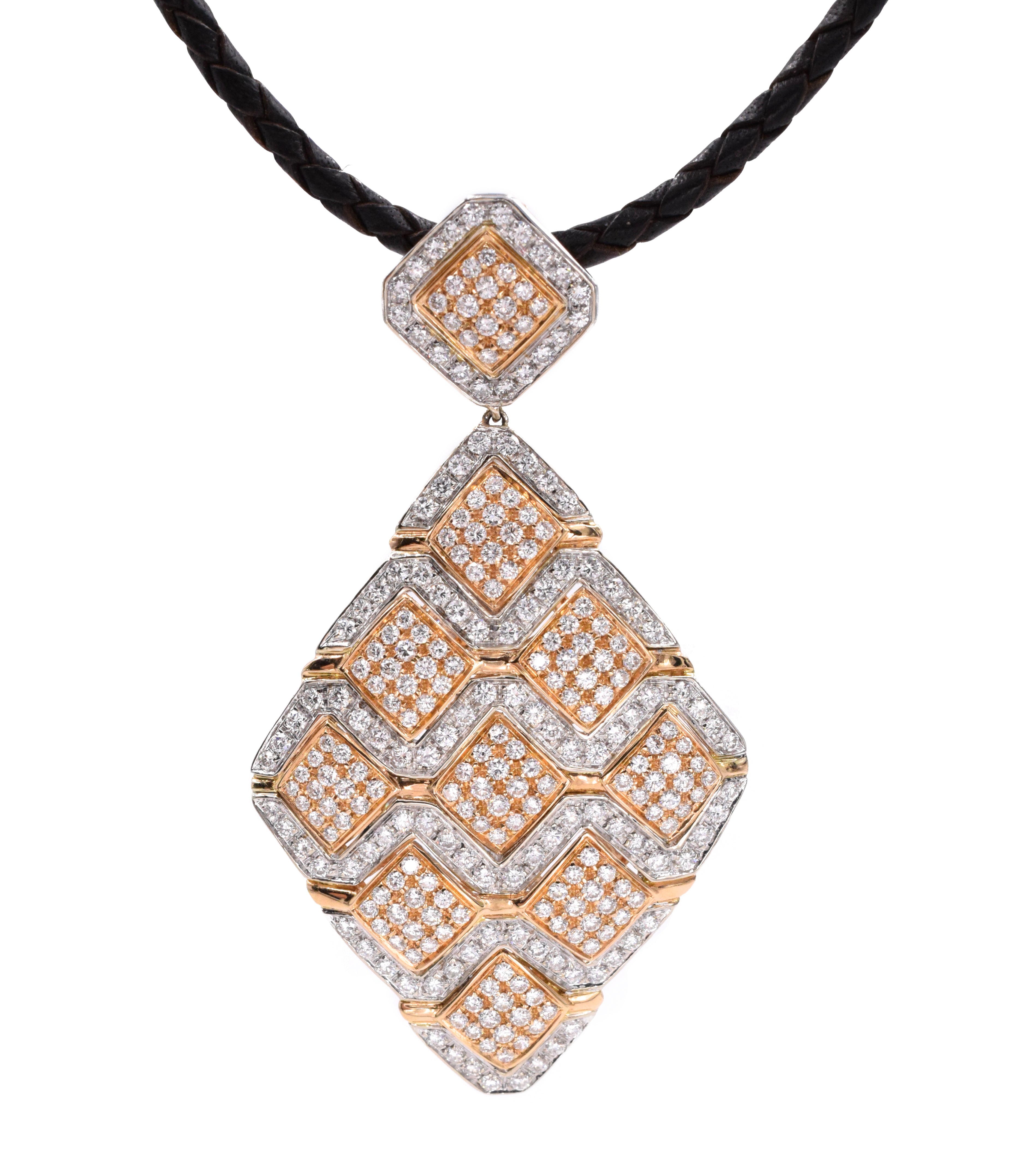 5.50ct Diamond Rhombus Shape Pendant In 18k Rose And White Gold