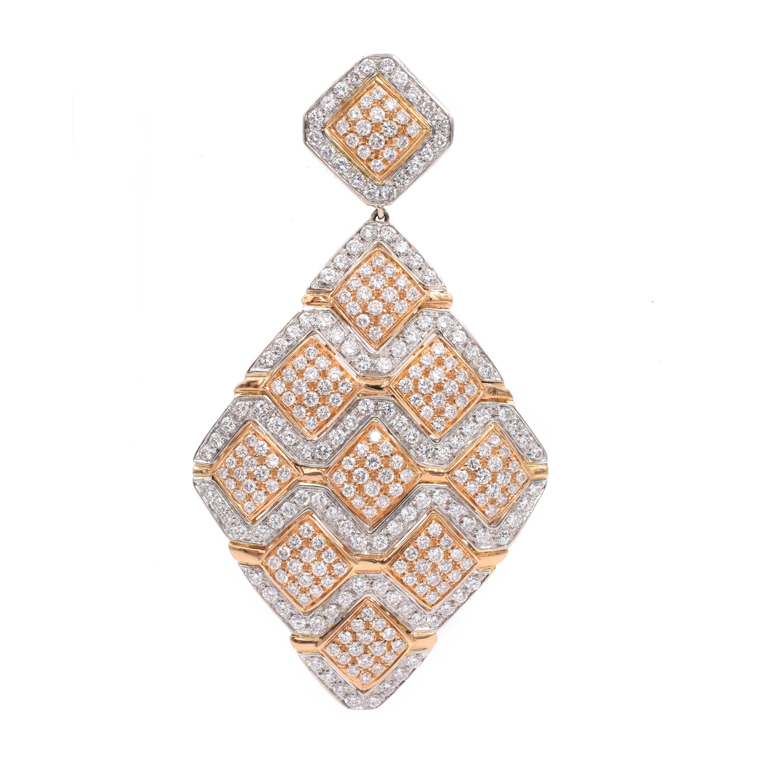 5.50ct Diamond Rhombus Shape Pendant In 18k Rose And White Gold