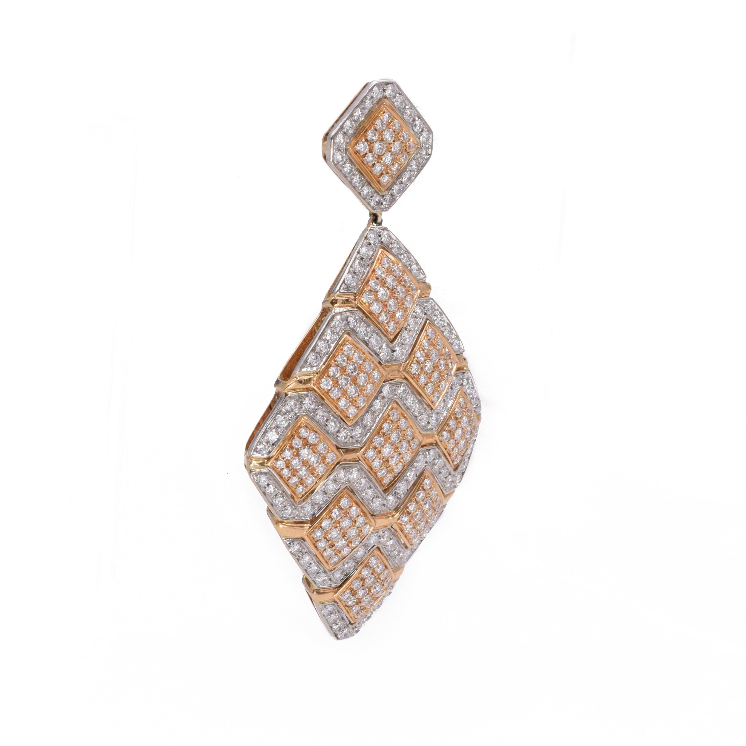 5.50ct Diamond Rhombus Shape Pendant In 18k Rose And White Gold
