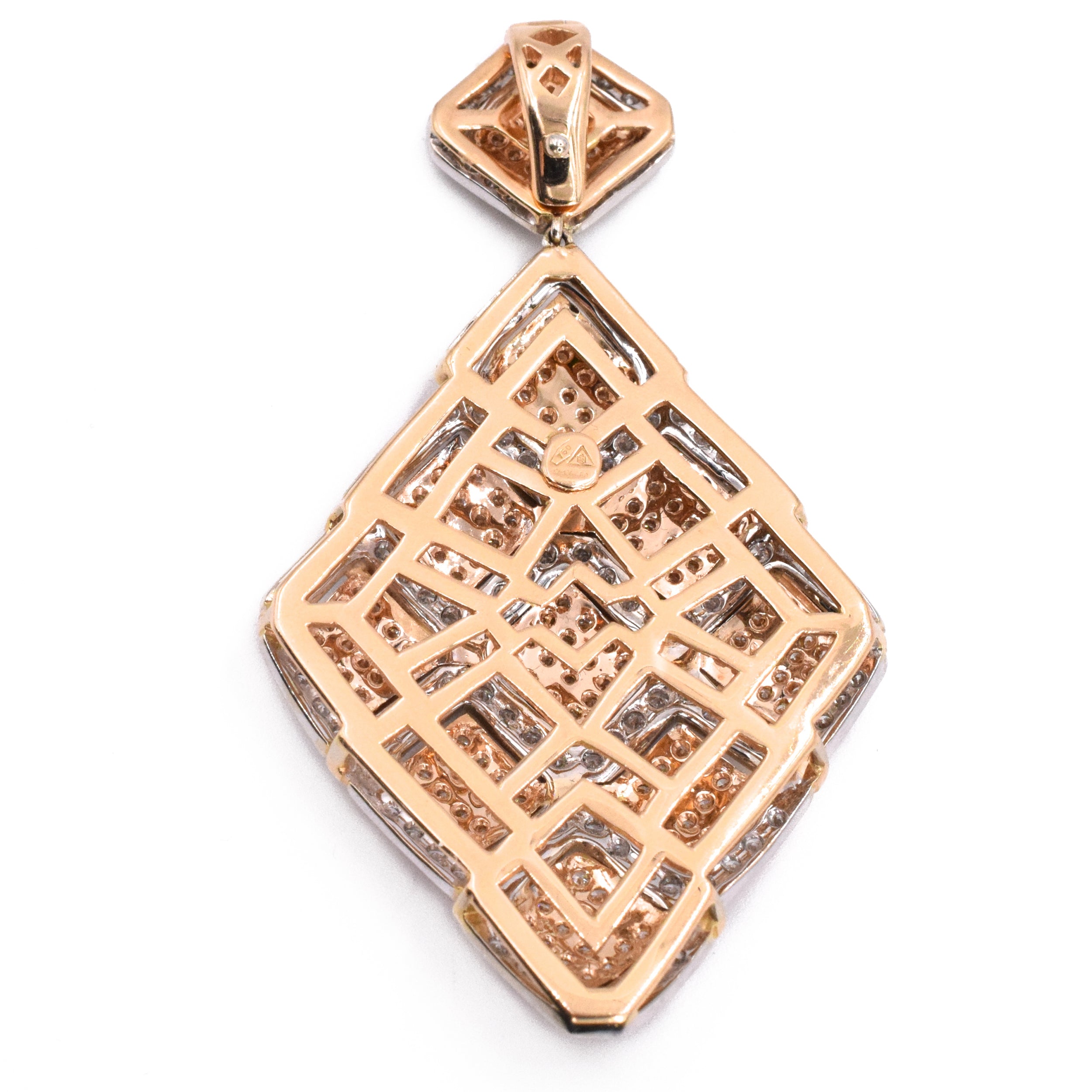 5.50ct Diamond Rhombus Shape Pendant In 18k Rose And White Gold