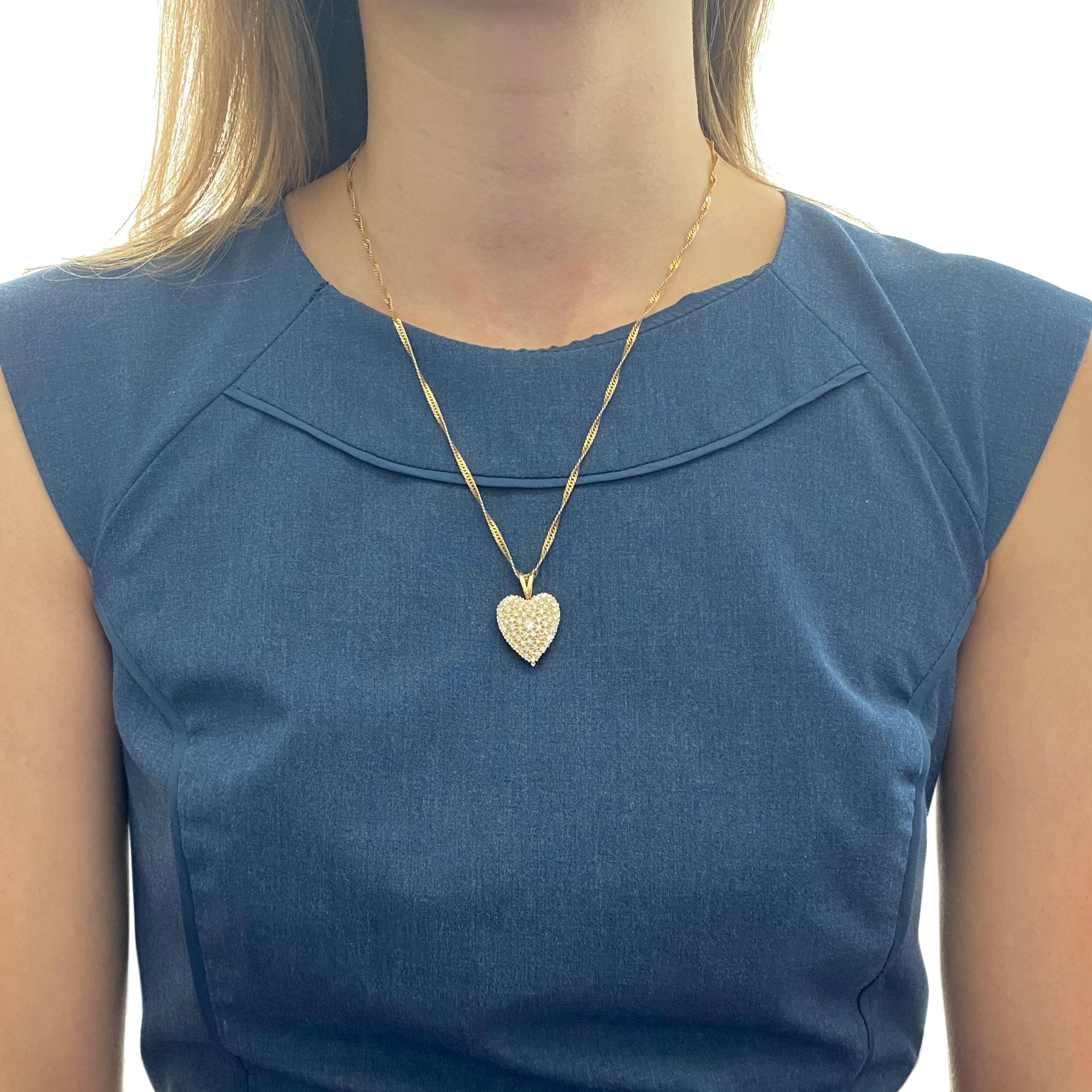 Diamond Heart Pendant Necklace With Chain In 14k Yellow Gold