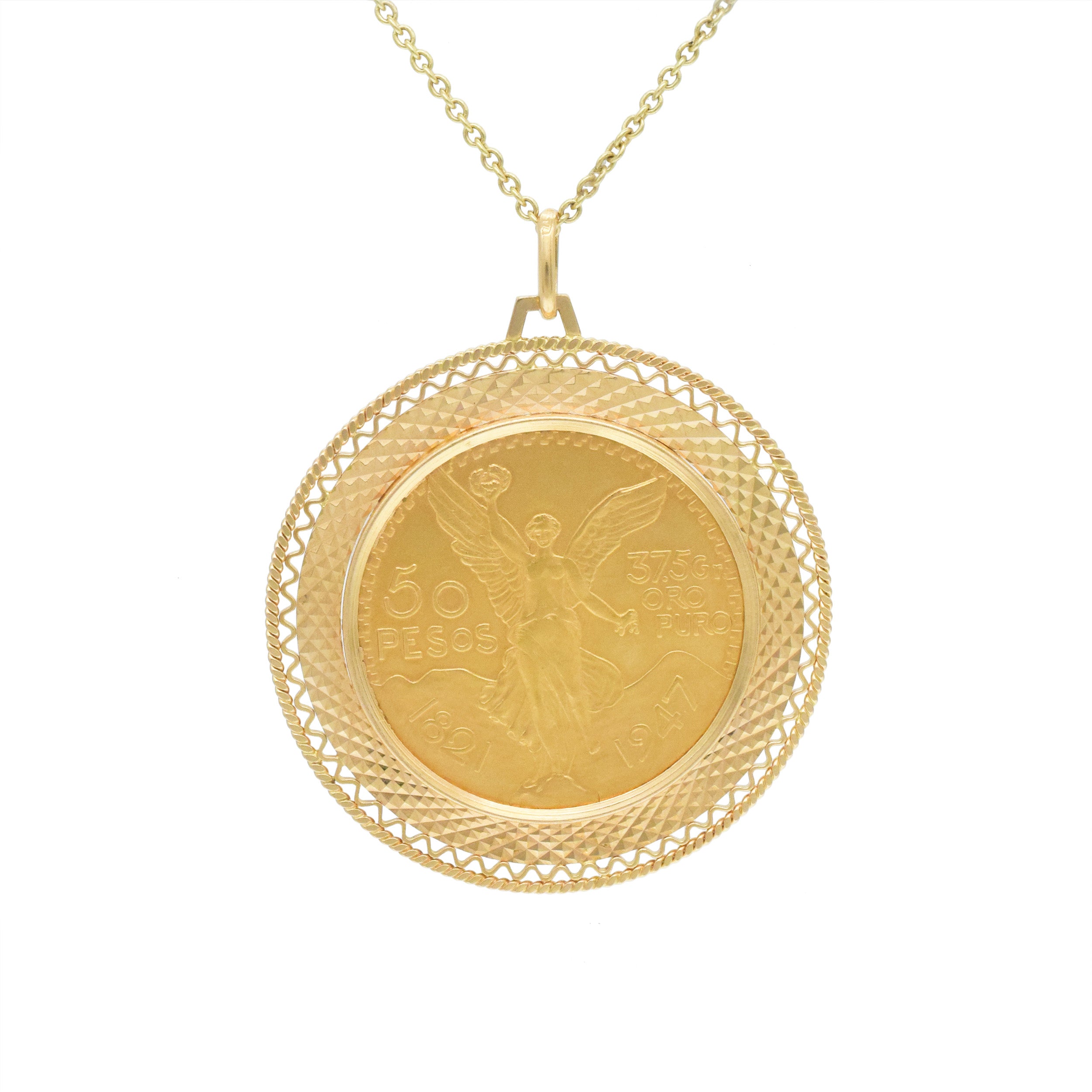 1947 Mexican 50 Pesos Gold Coin Pendant