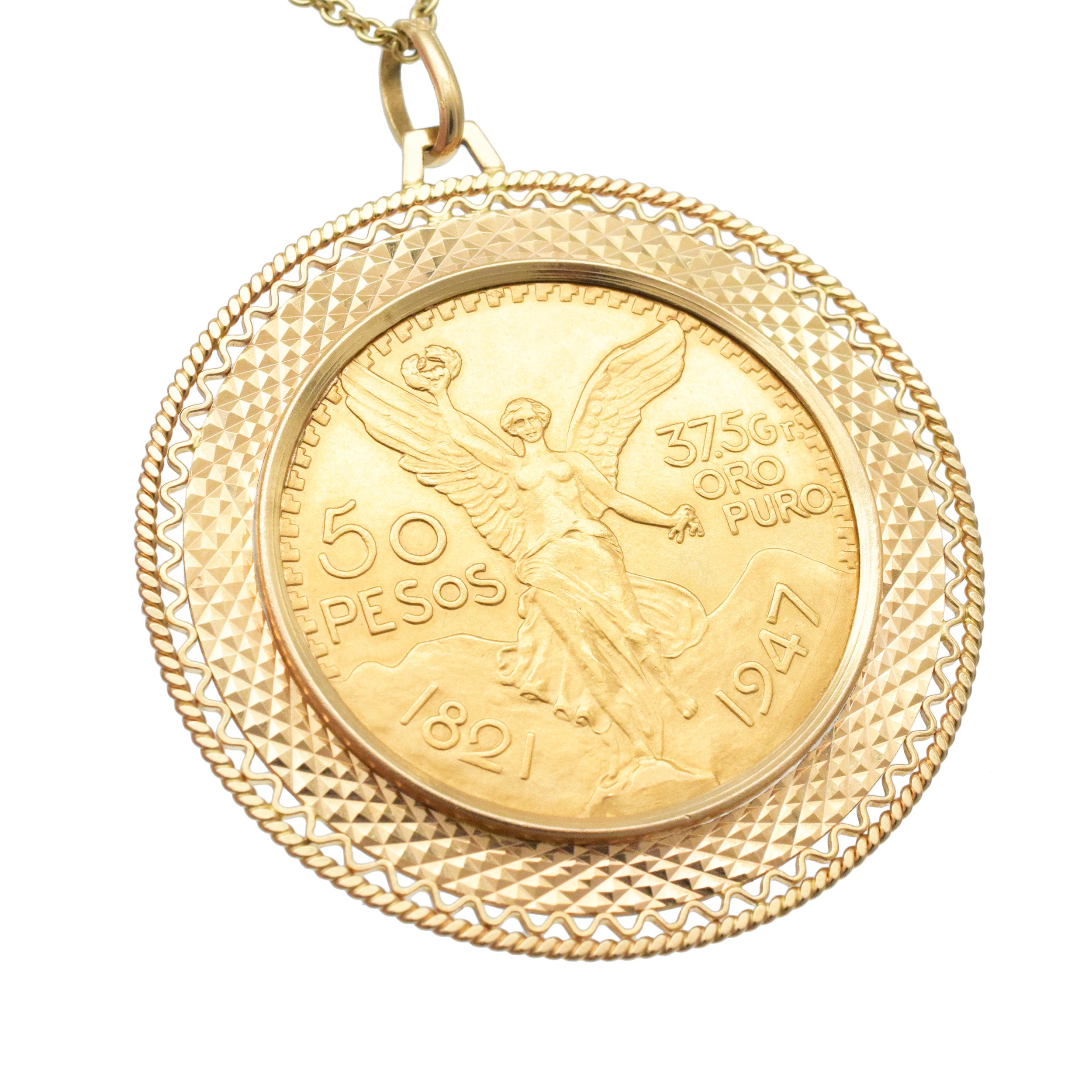 1947 Mexican 50 Pesos Gold Coin Pendant