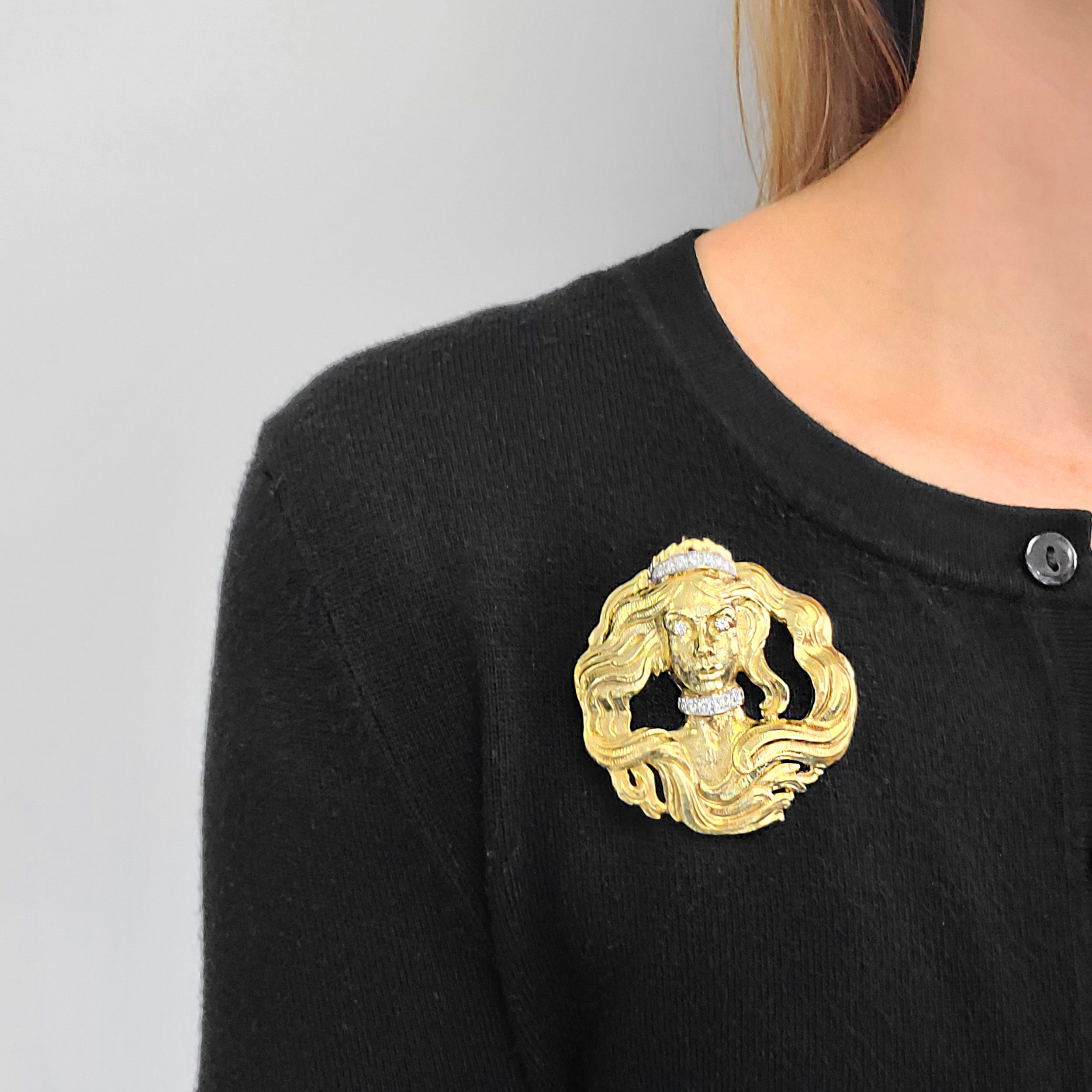 David Webb Diamond And 18k Yellow Gold "VIRGO" Brooch / Pendant