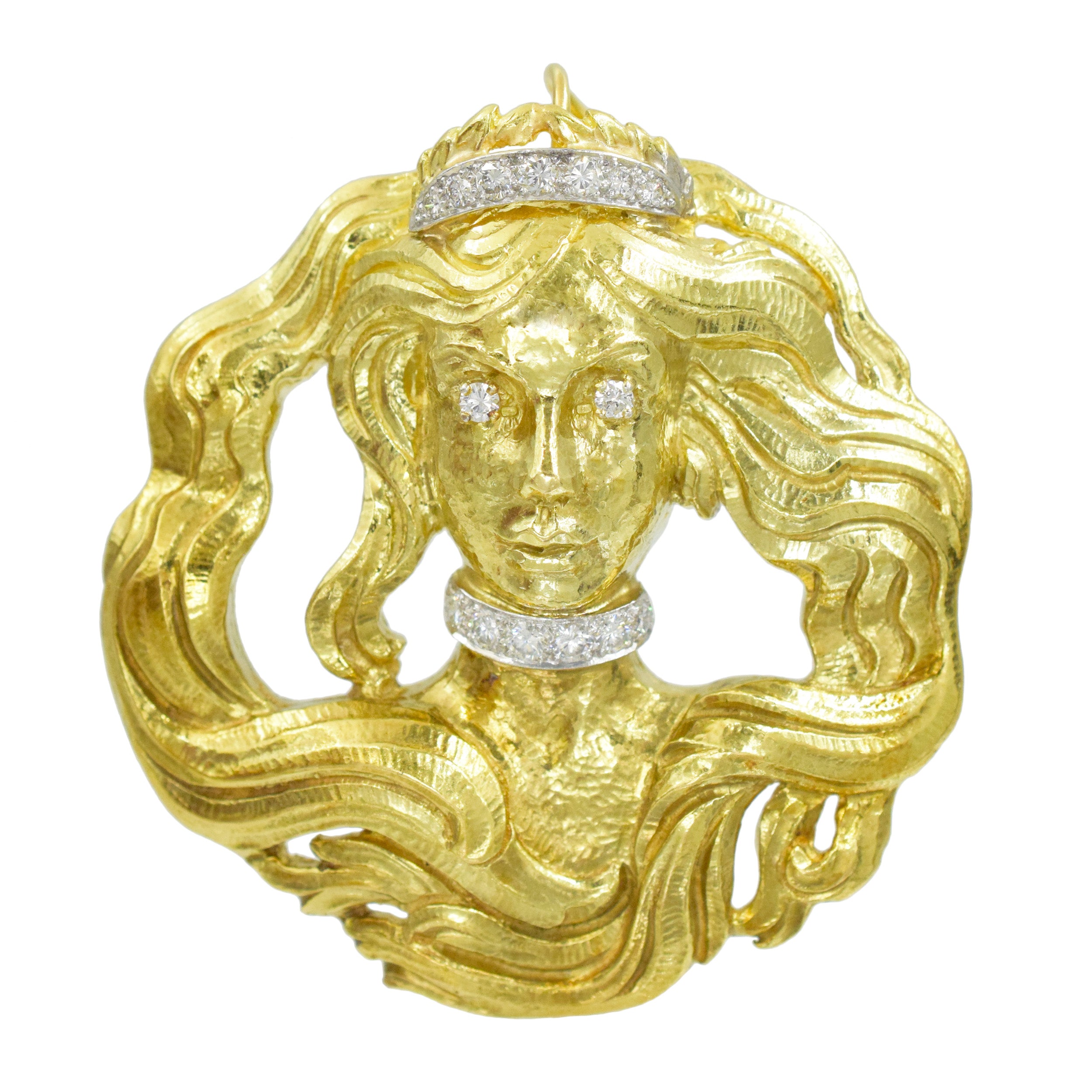 David Webb Diamond And 18k Yellow Gold "VIRGO" Brooch / Pendant