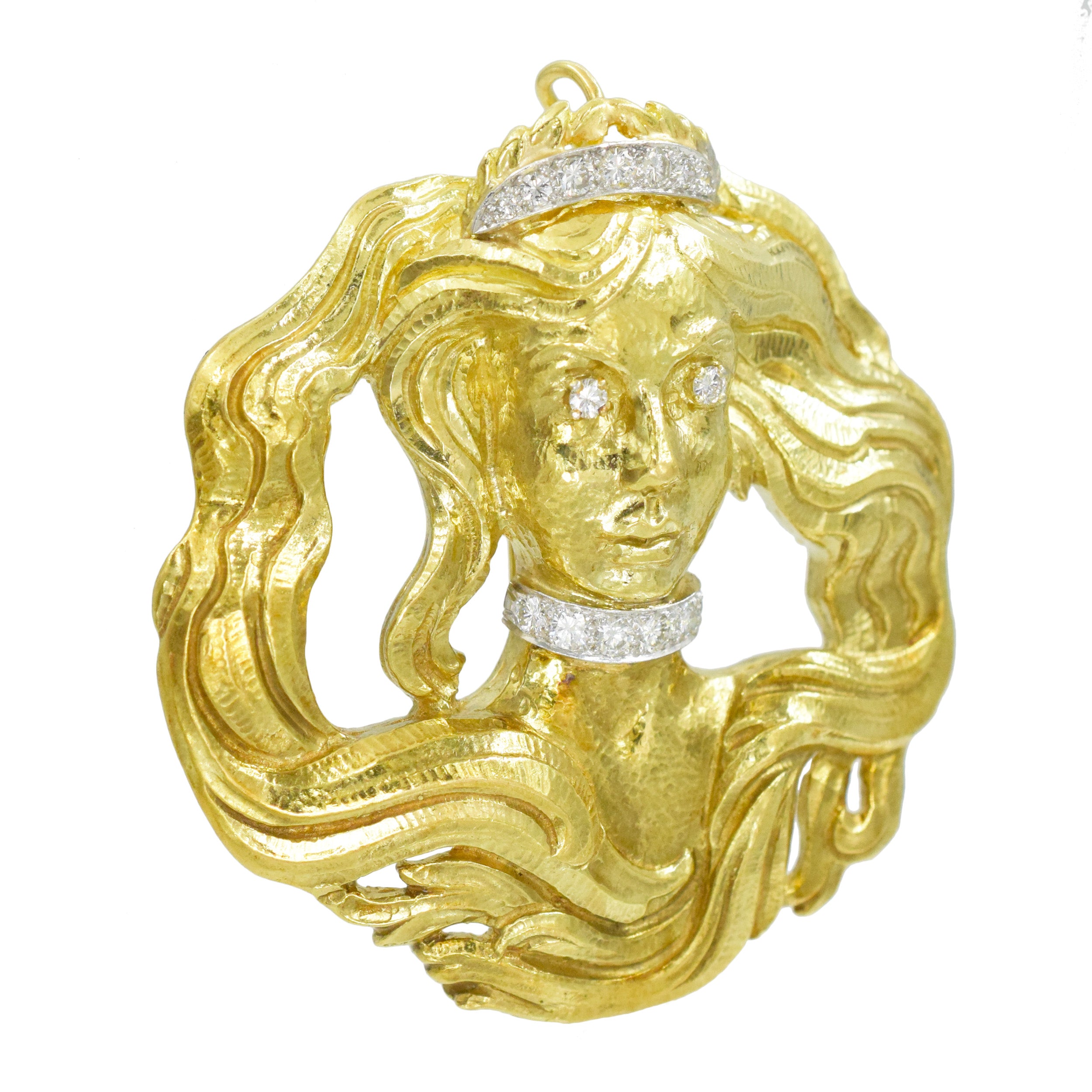 David Webb Diamond And 18k Yellow Gold "VIRGO" Brooch / Pendant