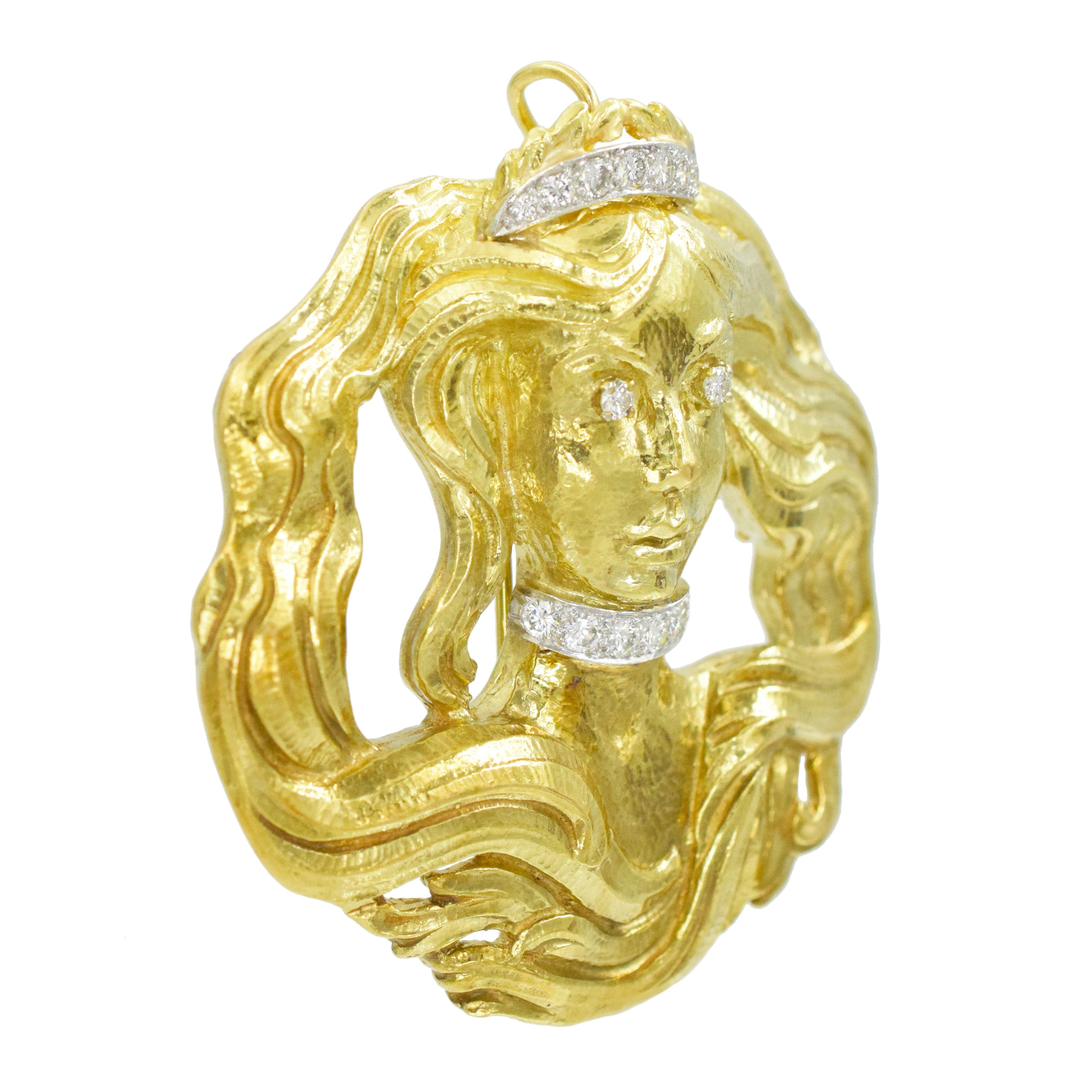 David Webb Diamond And 18k Yellow Gold "VIRGO" Brooch / Pendant