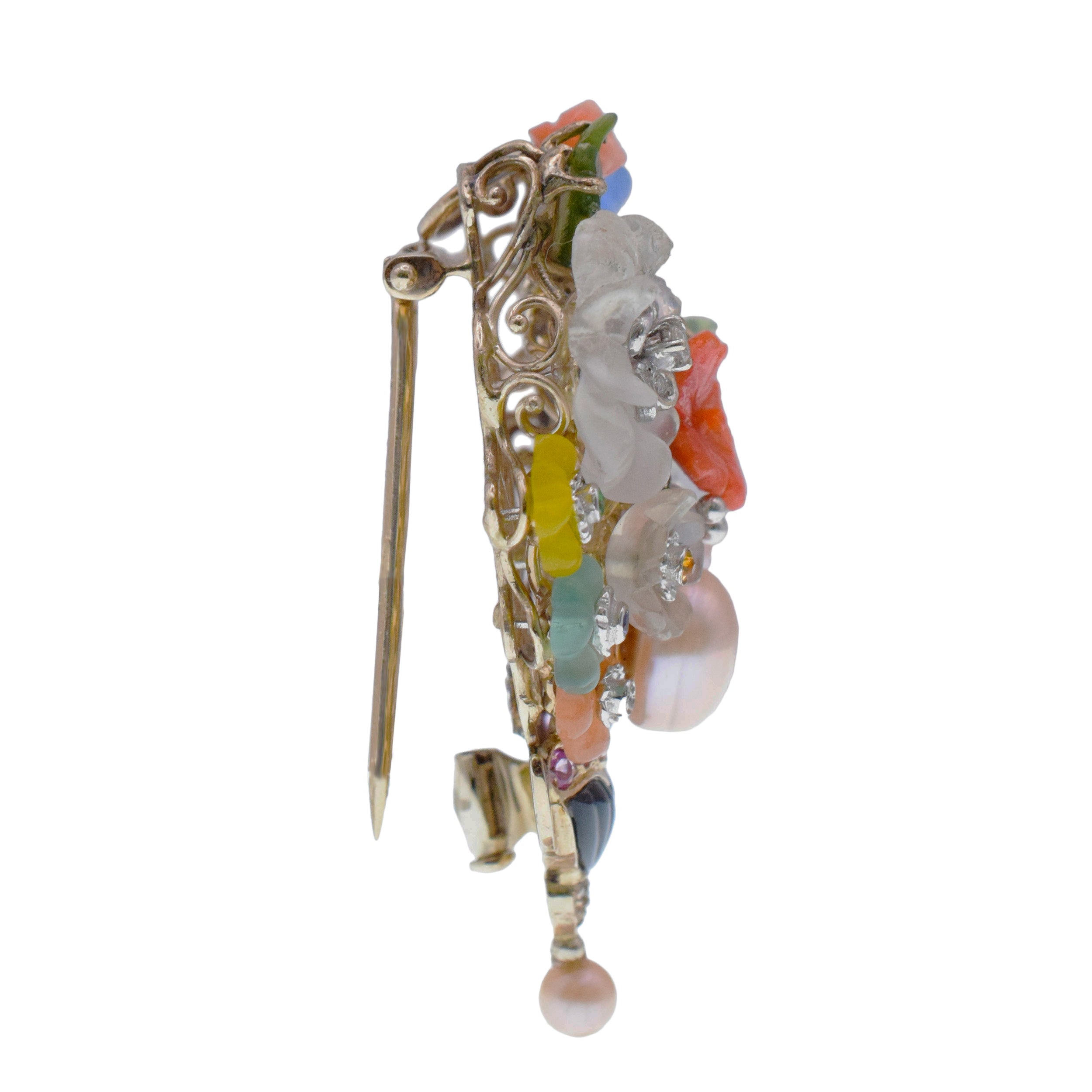 Santagostino Colorful Flower Buquet Brooch/Pendant In 18k White Gold