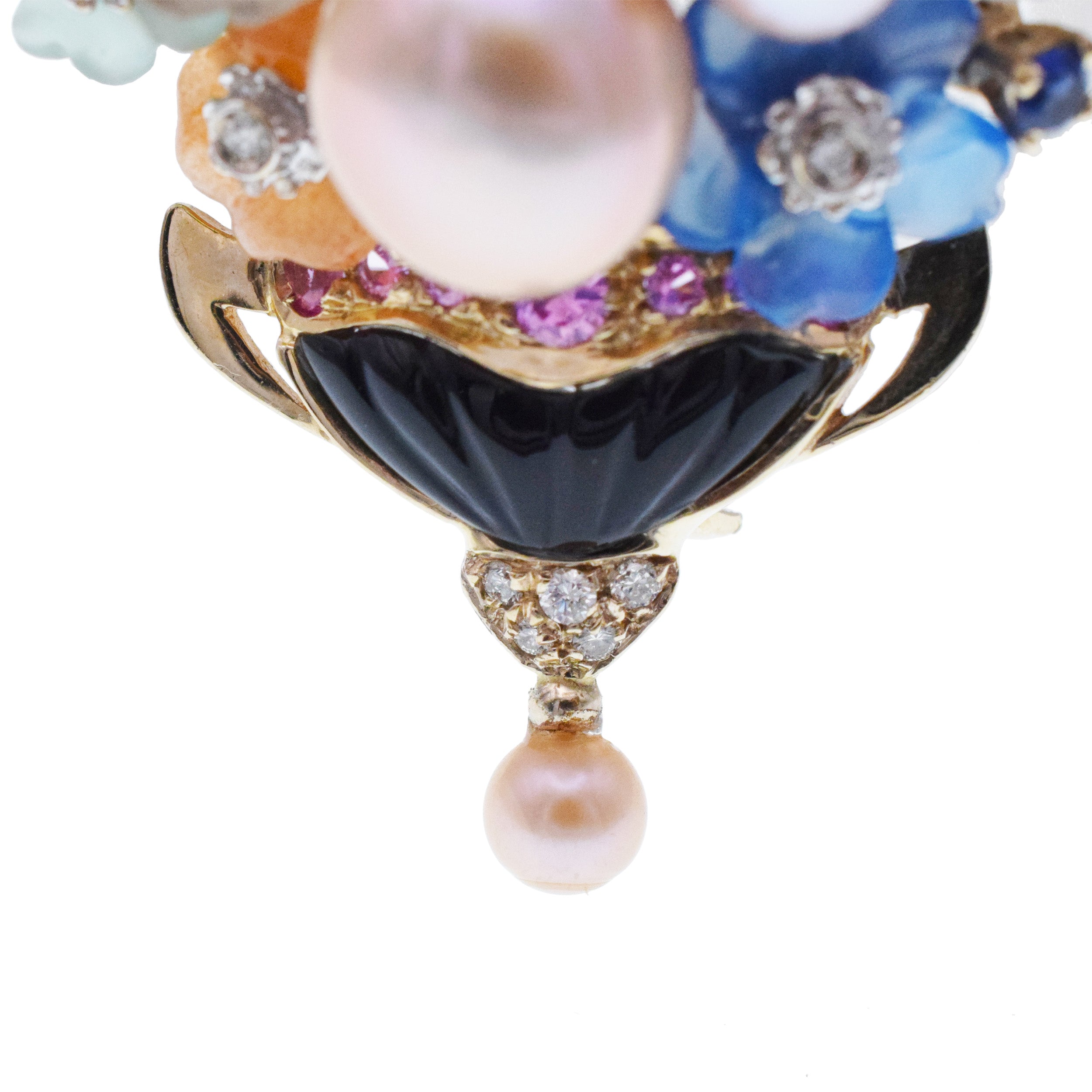 Santagostino Colorful Flower Buquet Brooch/Pendant In 18k White Gold