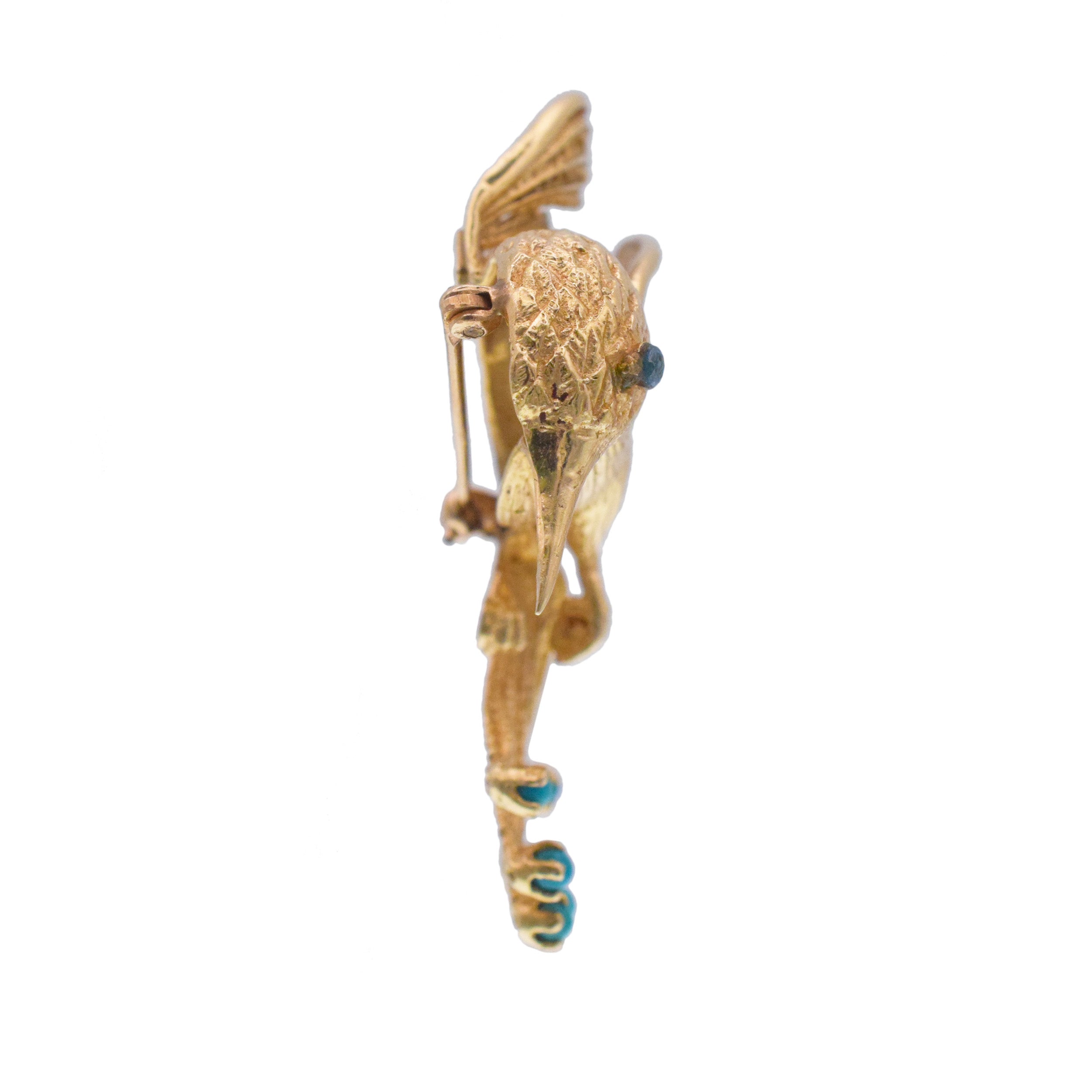 Hummingbird brooch in 14k yellow gold with gem accents