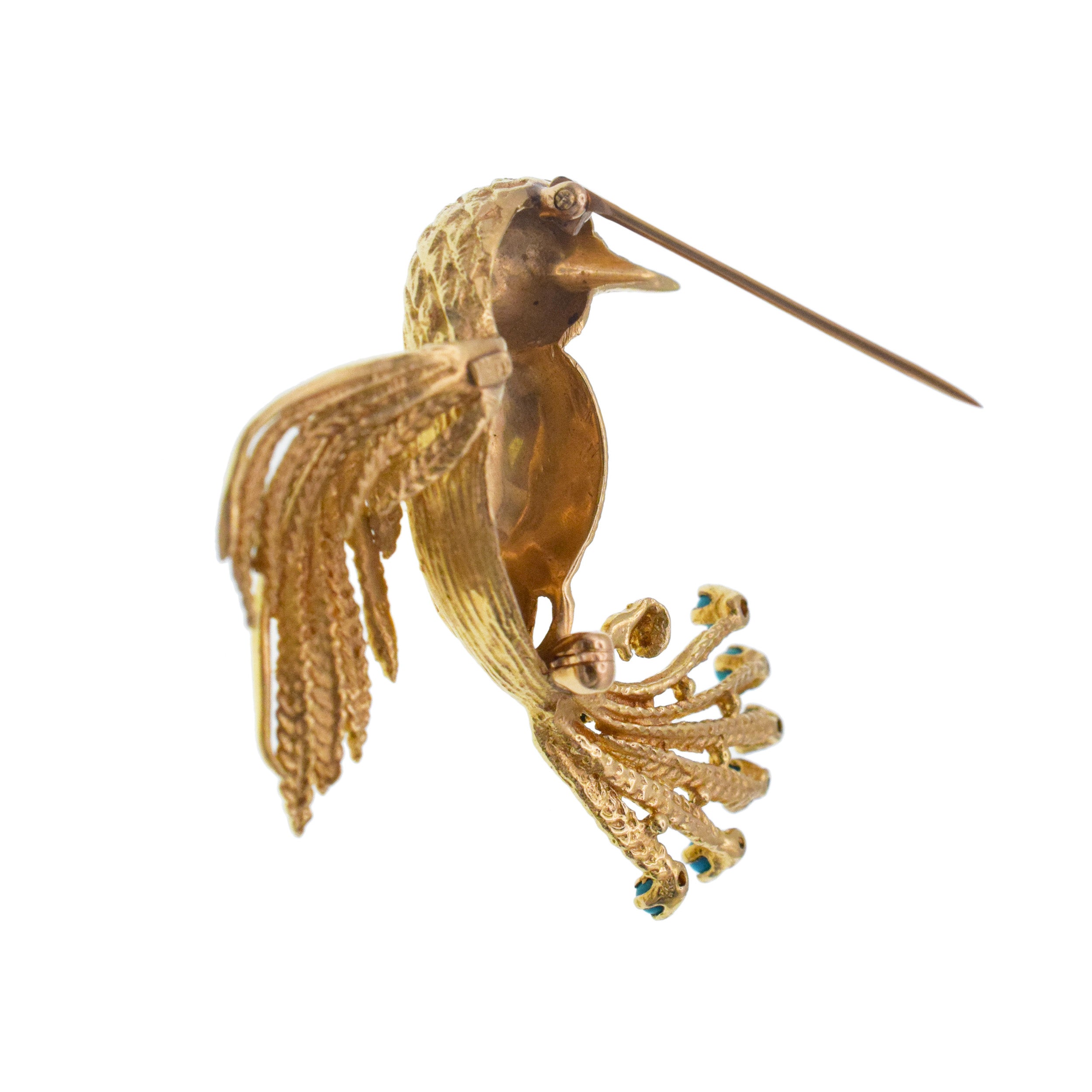 Hummingbird brooch in 14k yellow gold with gem accents