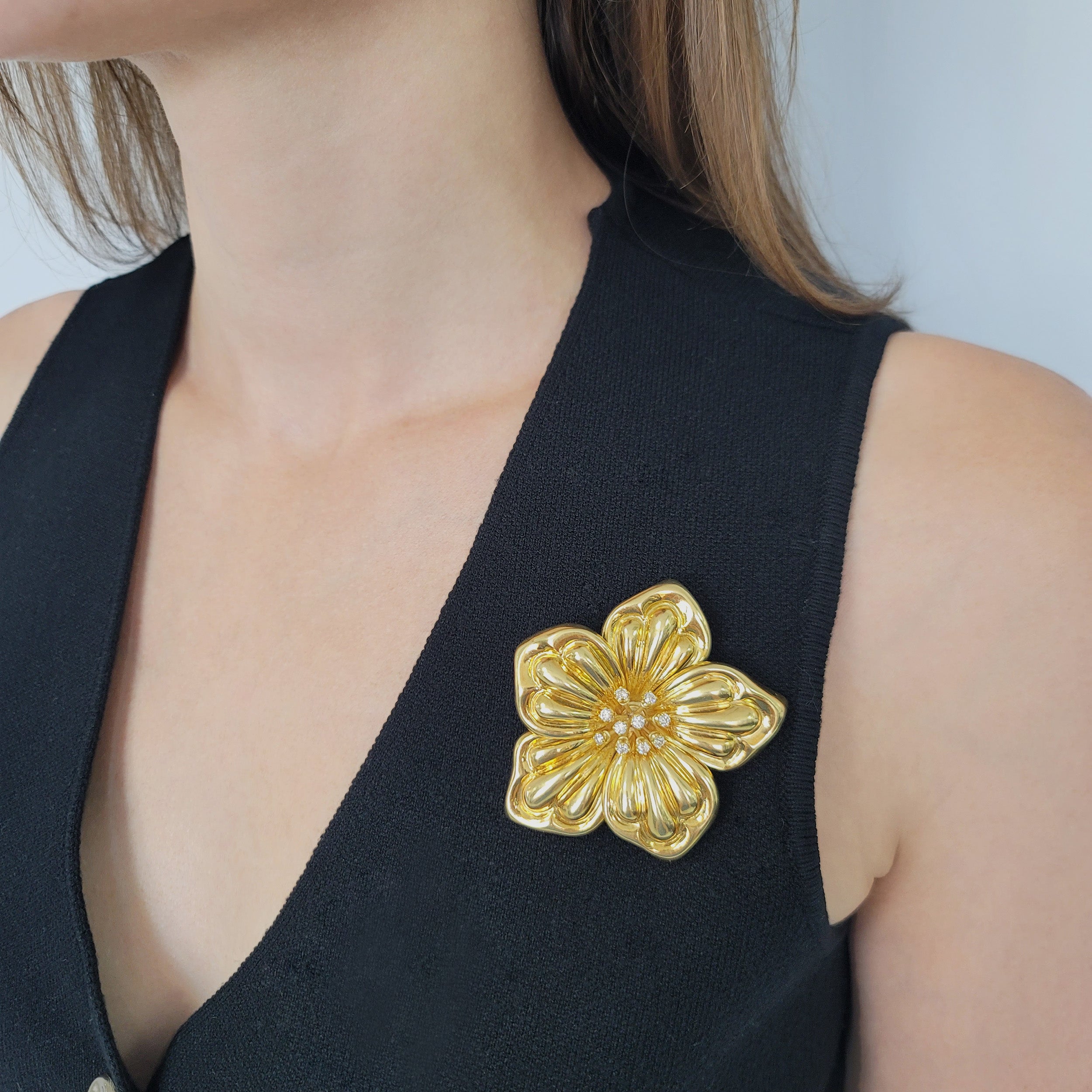 Petros & Takis 18K Yellow Gold & Diamond Flower Brooch