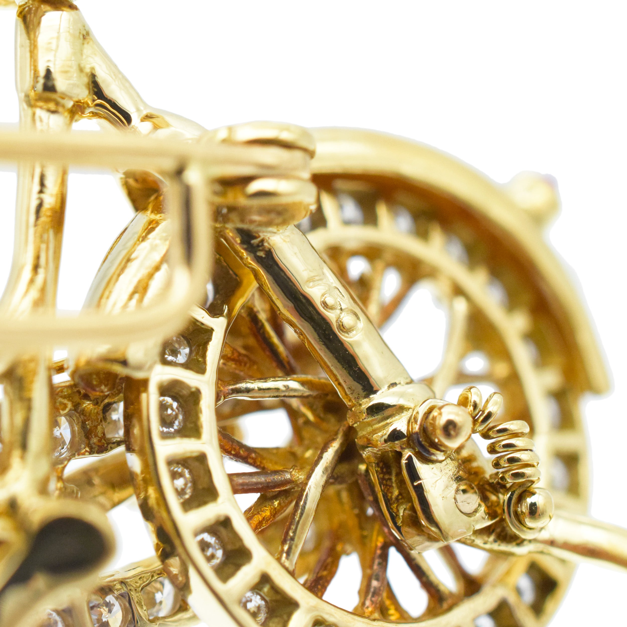 Diamond And Ruby Bicycle Brooch In 18k Yellow Gold