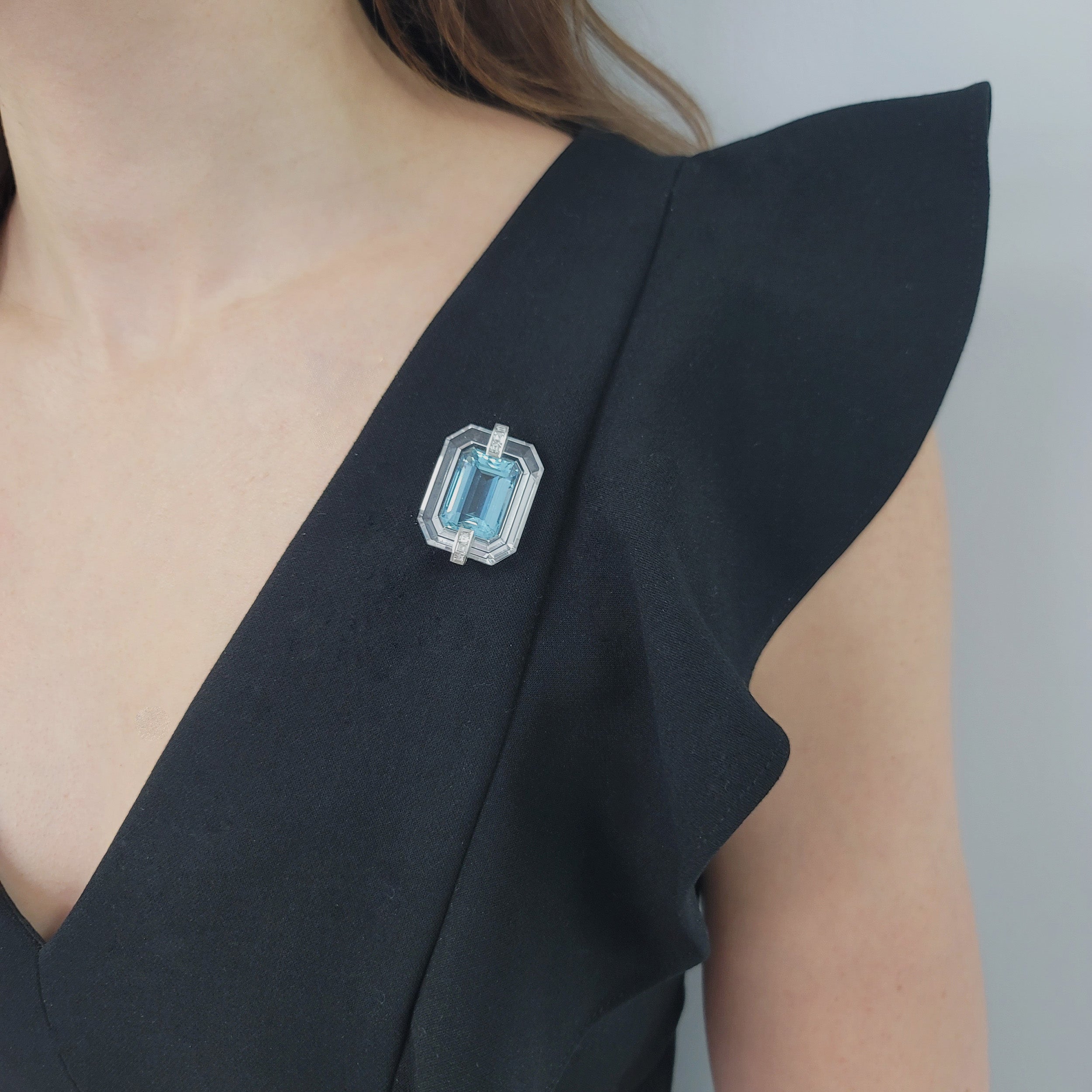 Tiffany & Co. Art Deco Aquamarine, Rock Crystal And Diamond Brooch In Platinum