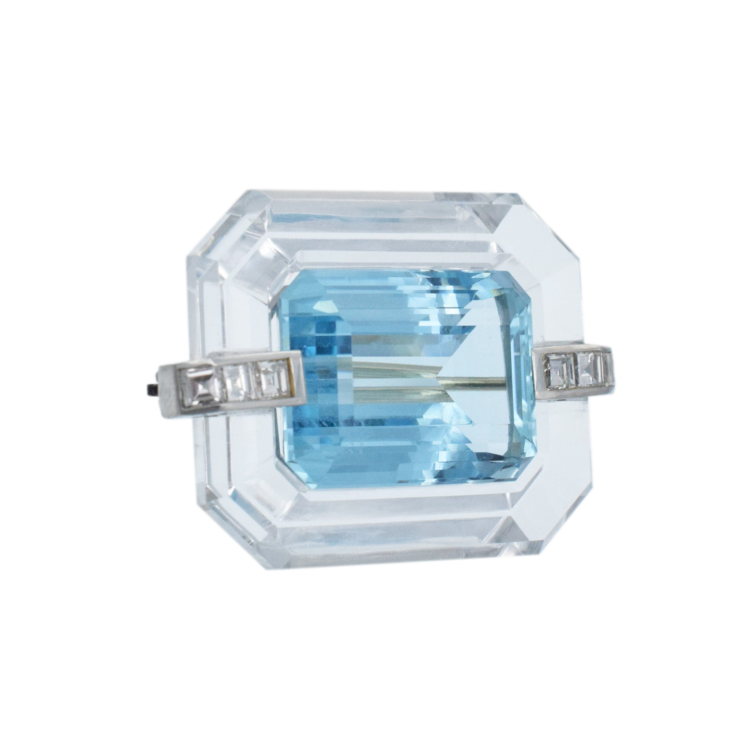 Tiffany & Co. Art Deco Aquamarine, Rock Crystal And Diamond Brooch In Platinum