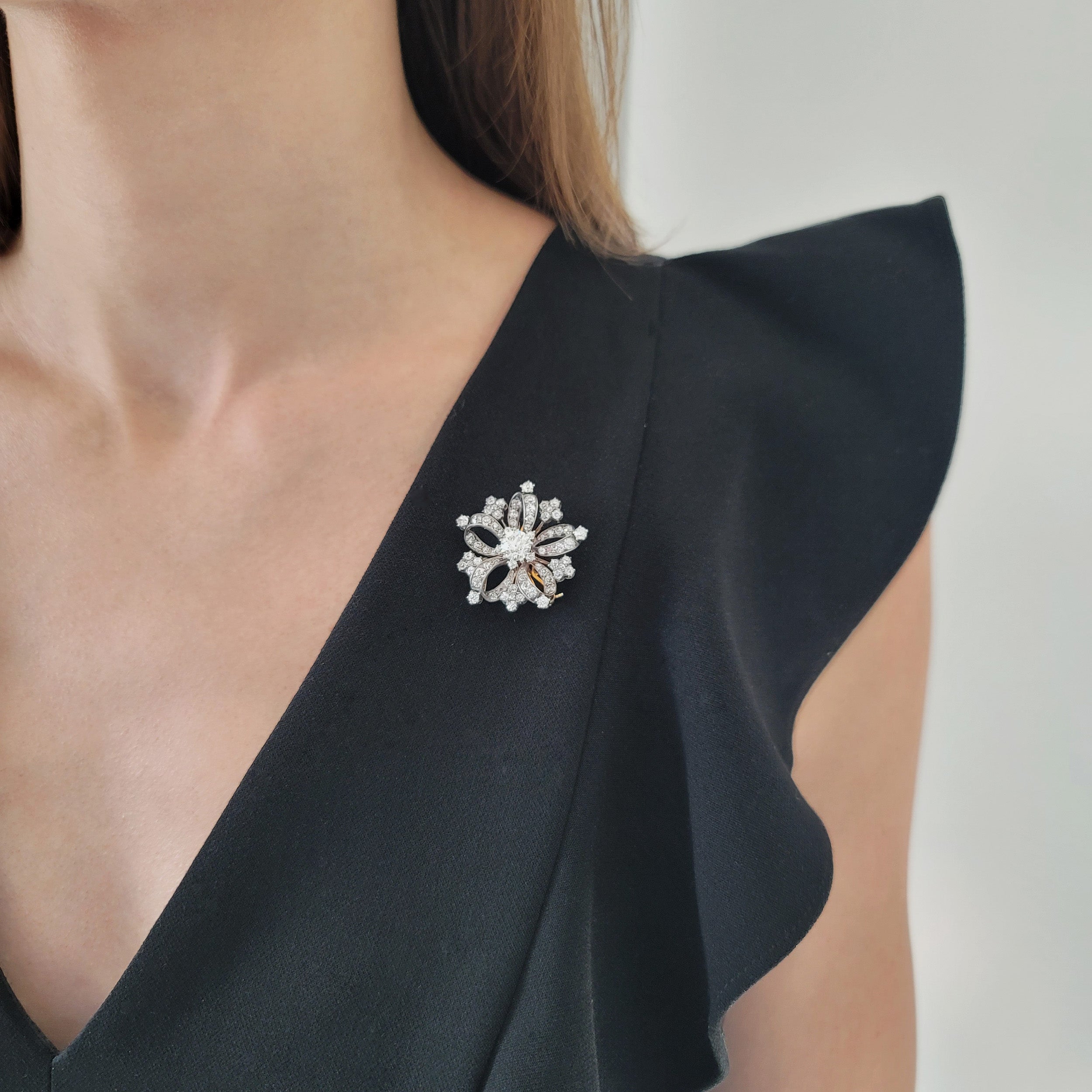 Tiffany & Co. Diamond Brooch / Pendant In Silver Topped 18k Gold