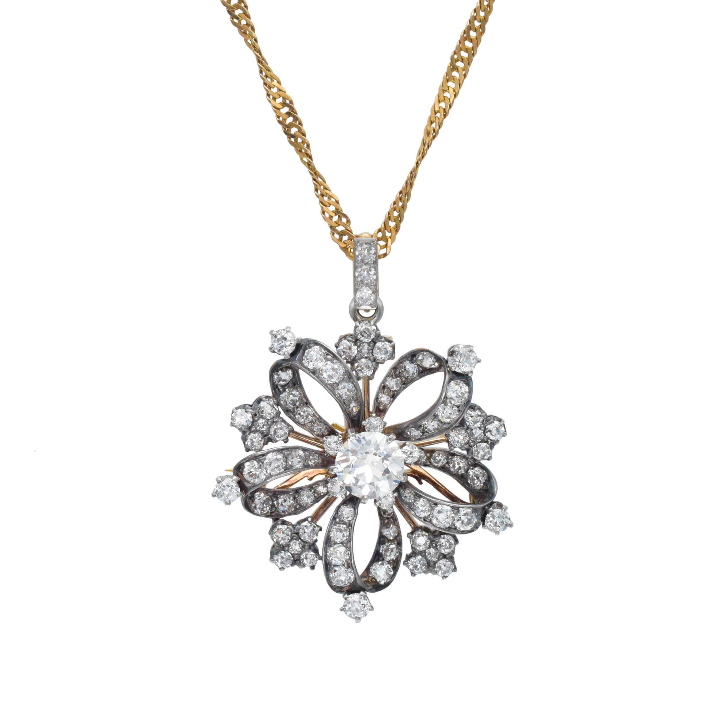 Tiffany & Co. Diamond Brooch / Pendant In Silver Topped 18k Gold
