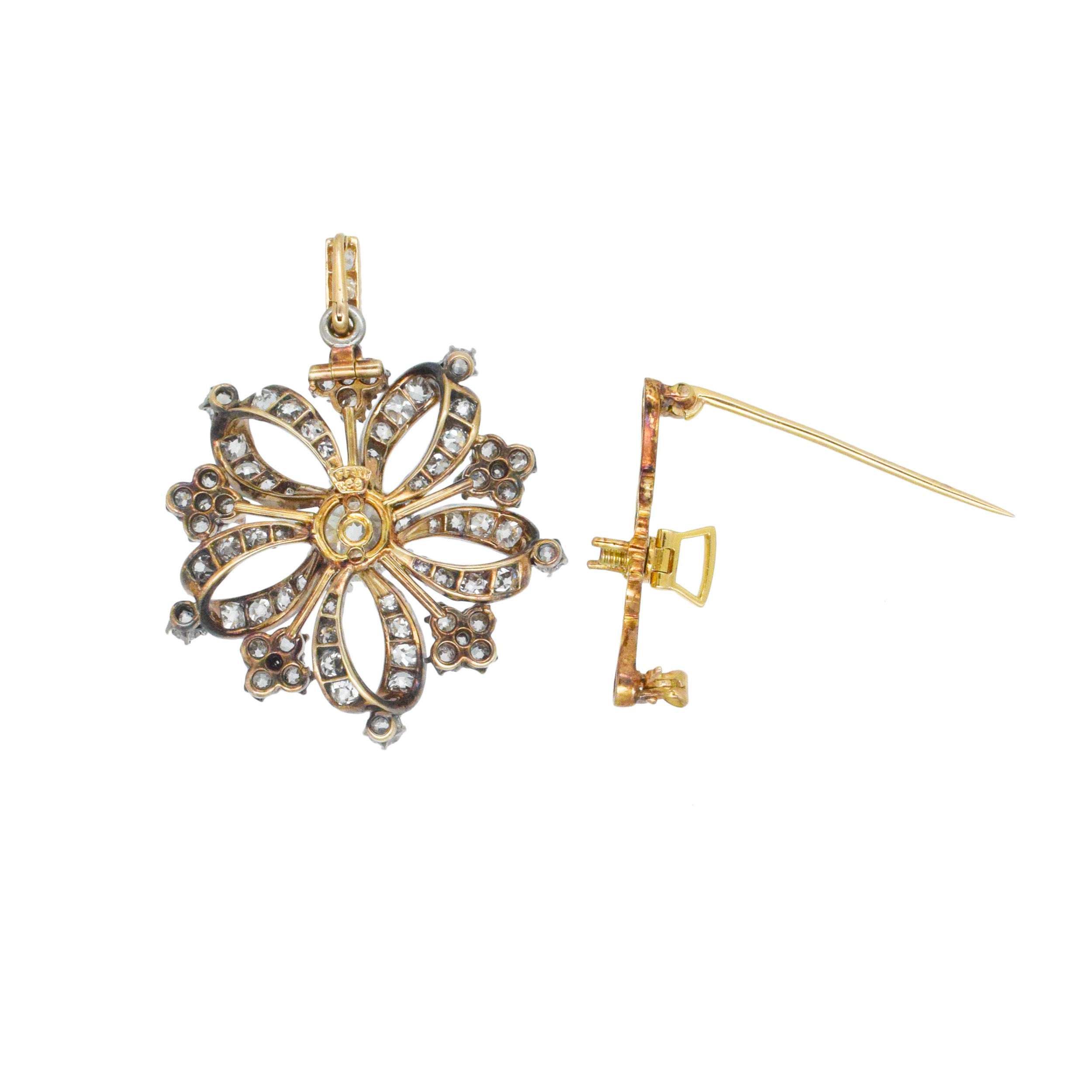 Tiffany & Co. Diamond Brooch / Pendant In Silver Topped 18k Gold