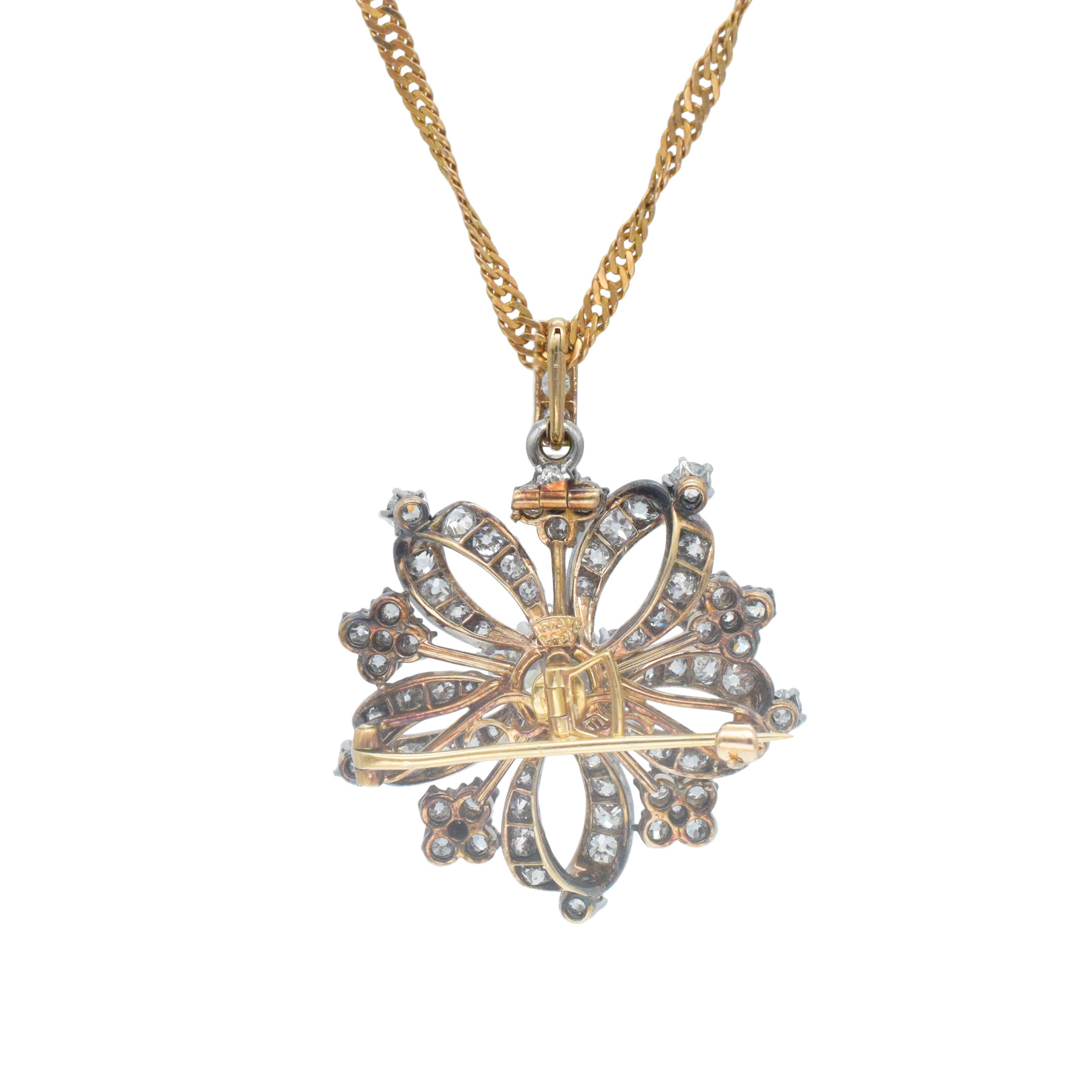 Tiffany & Co. Diamond Brooch / Pendant In Silver Topped 18k Gold