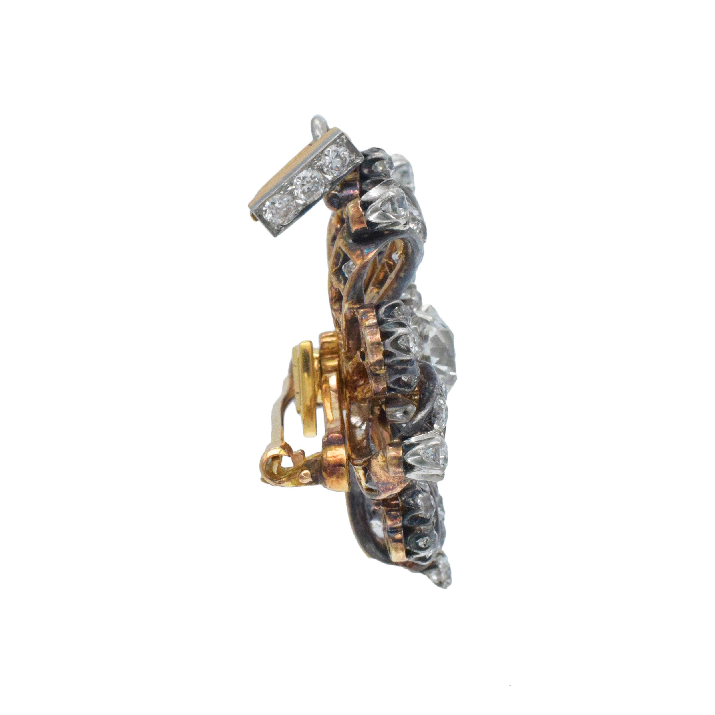 Tiffany & Co. Diamond Brooch / Pendant In Silver Topped 18k Gold
