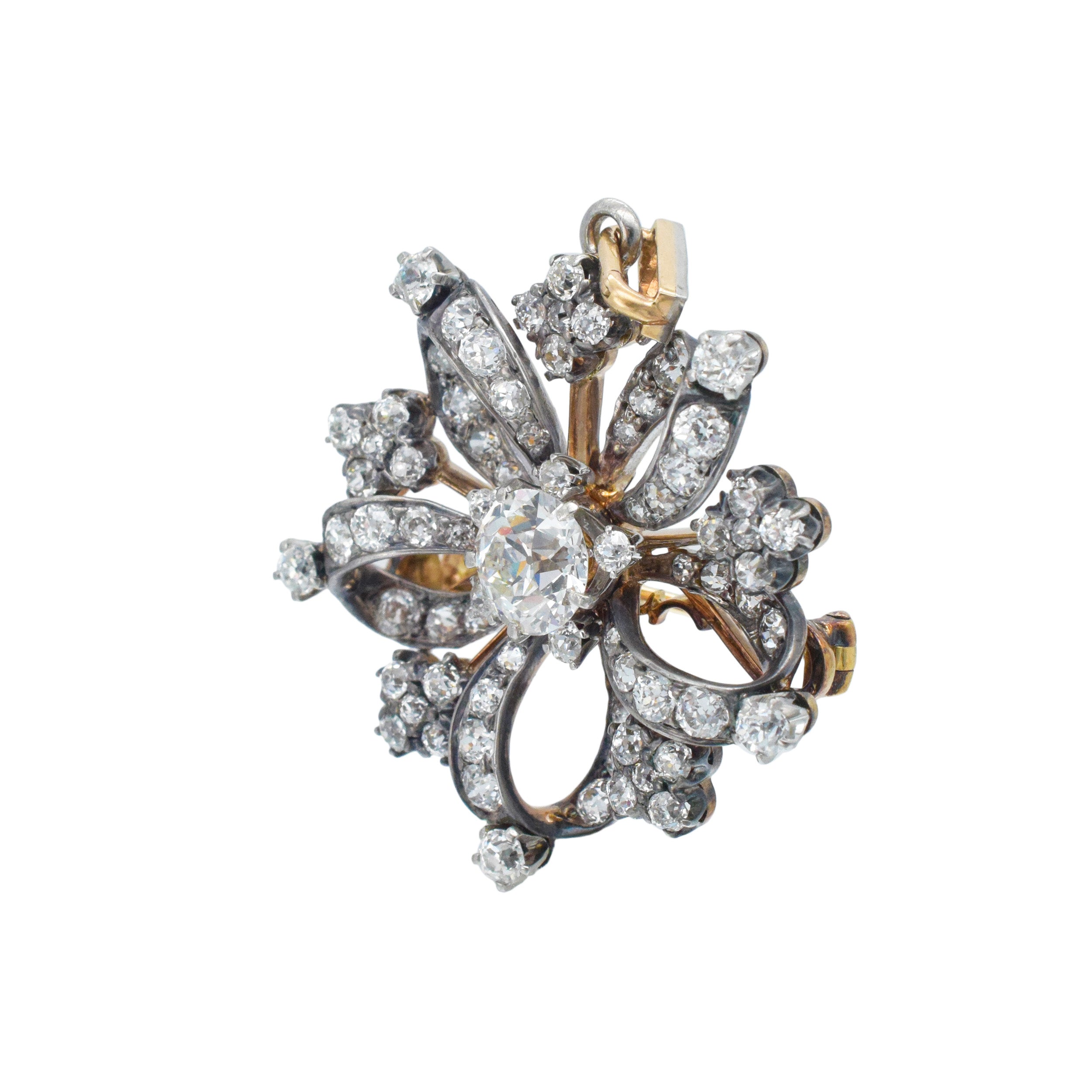 Tiffany & Co. Diamond Brooch / Pendant In Silver Topped 18k Gold