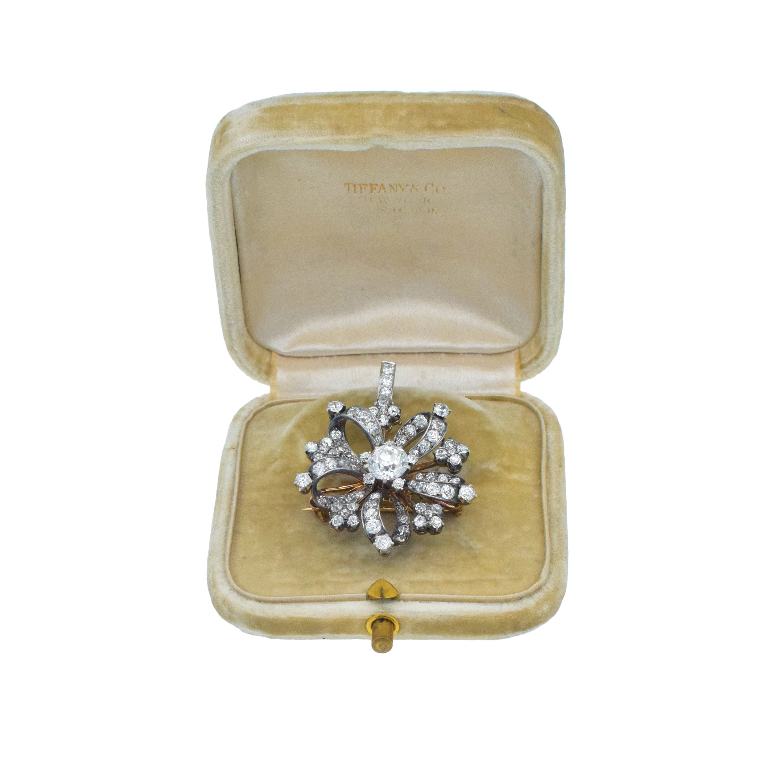 Tiffany & Co. Diamond Brooch / Pendant In Silver Topped 18k Gold